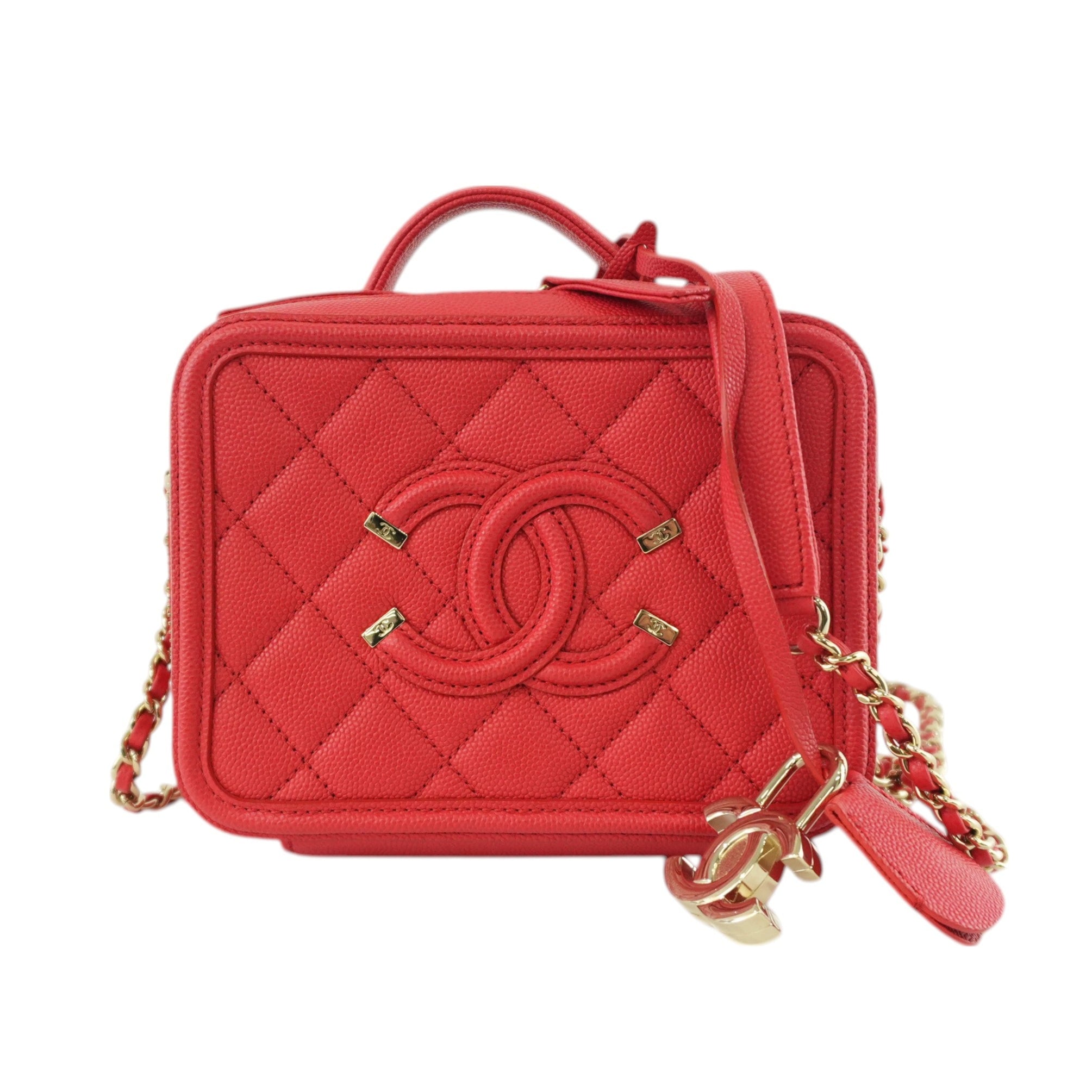 Chanel Filigree Cherry Red Vibrant Shoulder Bag Used