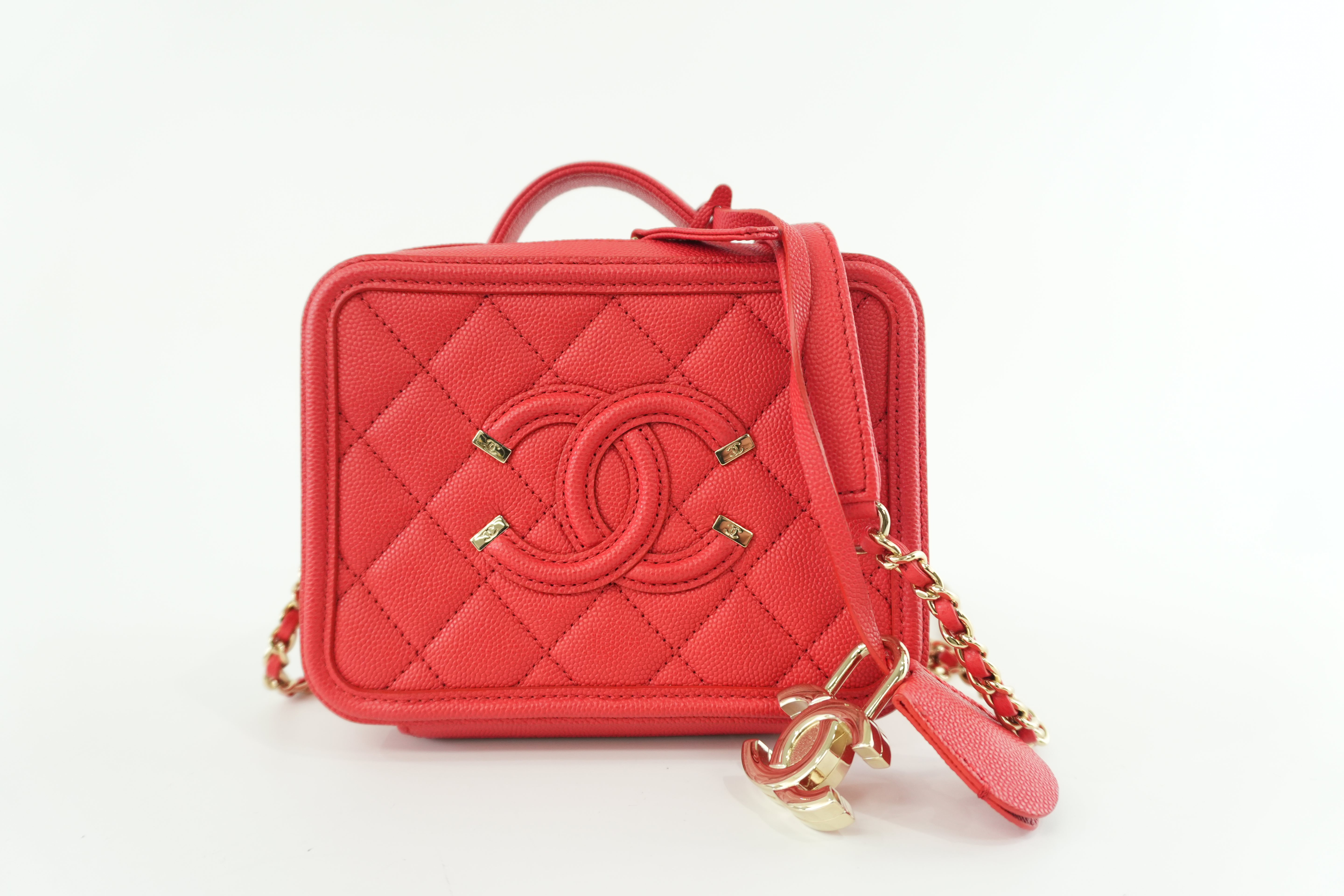 Chanel Filigree Cherry Red Vibrant Shoulder Bag Used