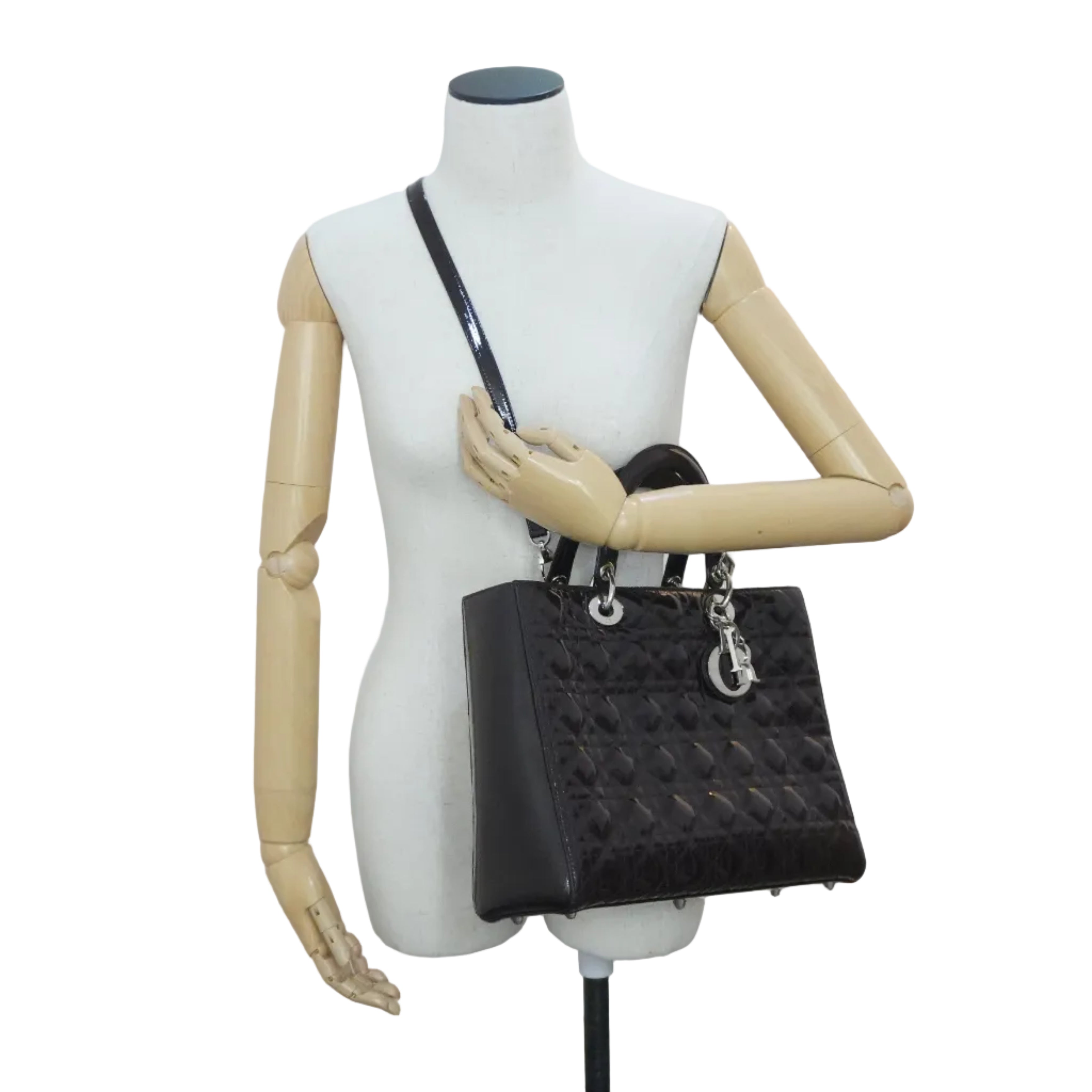 Pre-owned Lady Dior Cannage Quilted Patent Two Way Shoulder Bag Purple