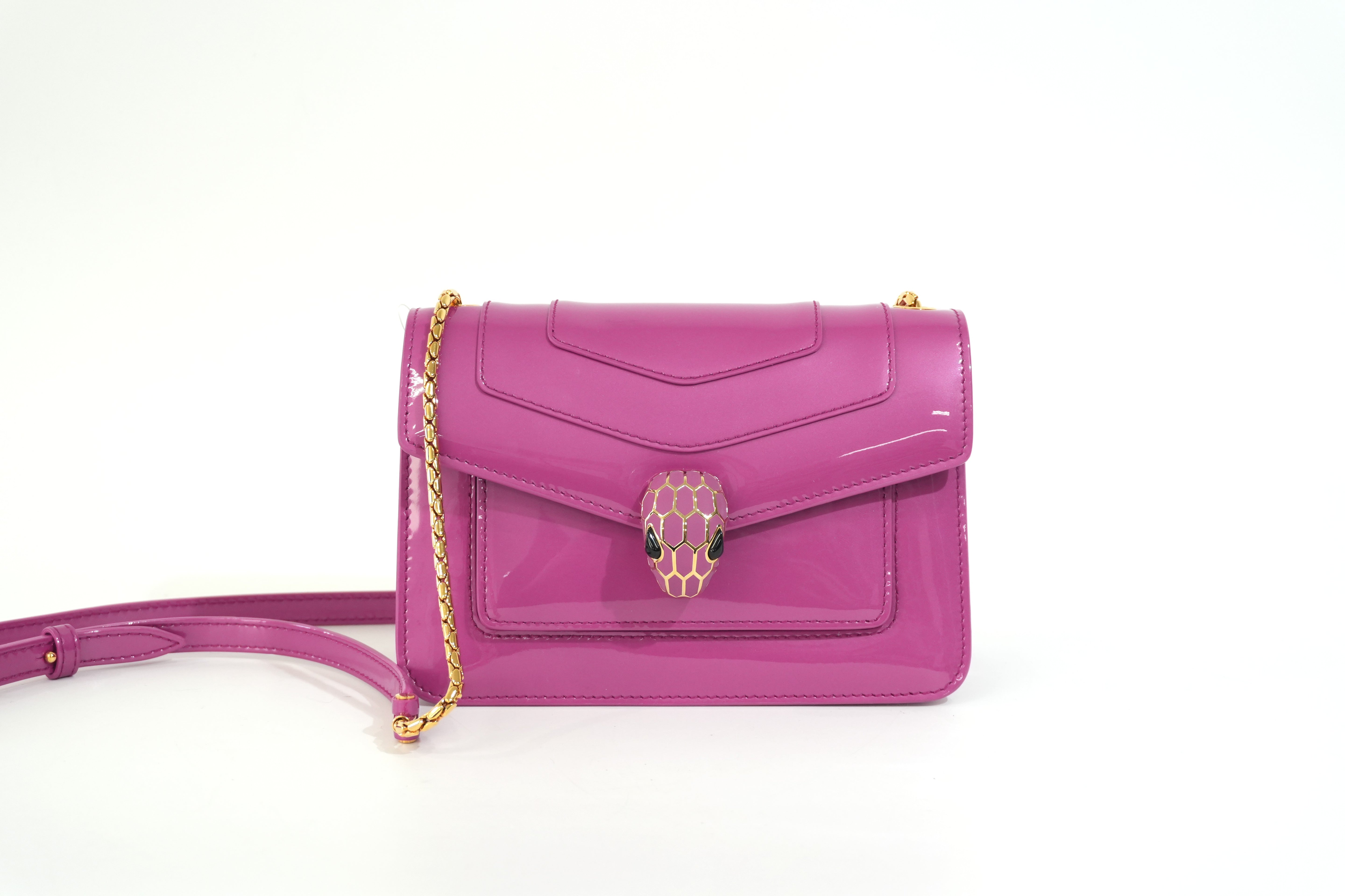 Pre-owned Bulgari Patent Serpenti Two Way Shoulder Bag Pink