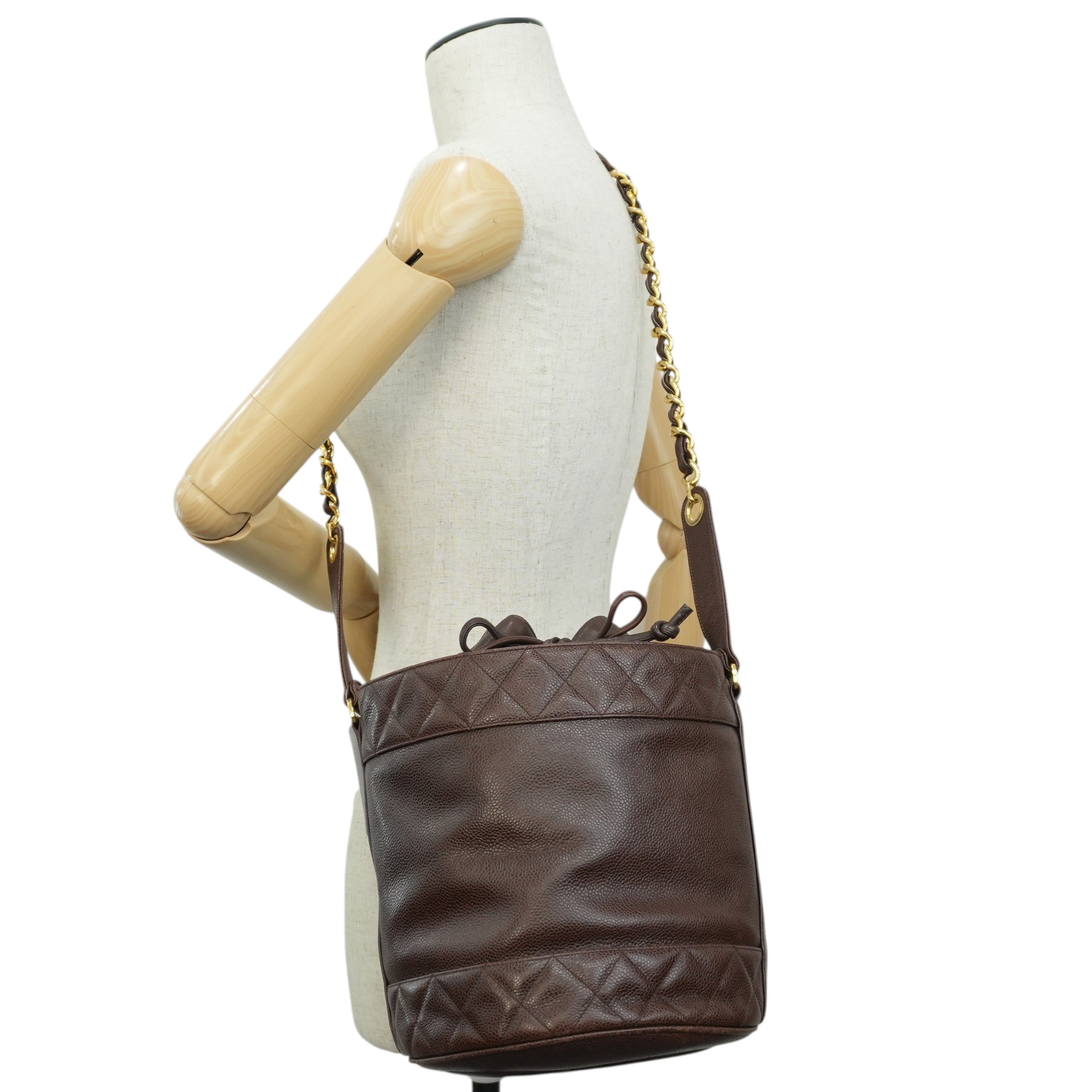 Chanel Caviar Skin Chain Shoulder Bag Bucket Shoulder Bag Brown Used