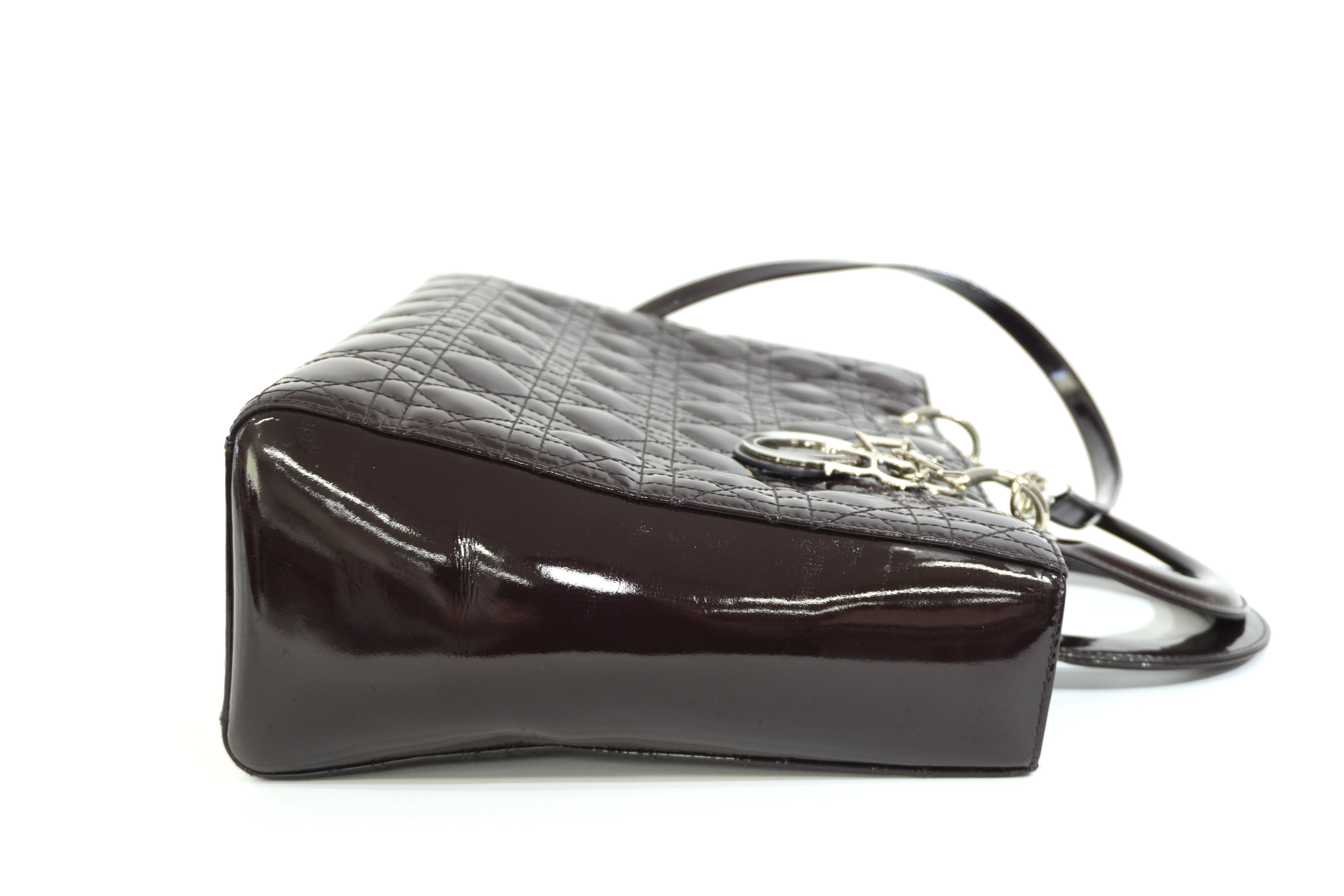 Pre-owned Lady Dior Cannage Quilted Patent Two Way Shoulder Bag Purple