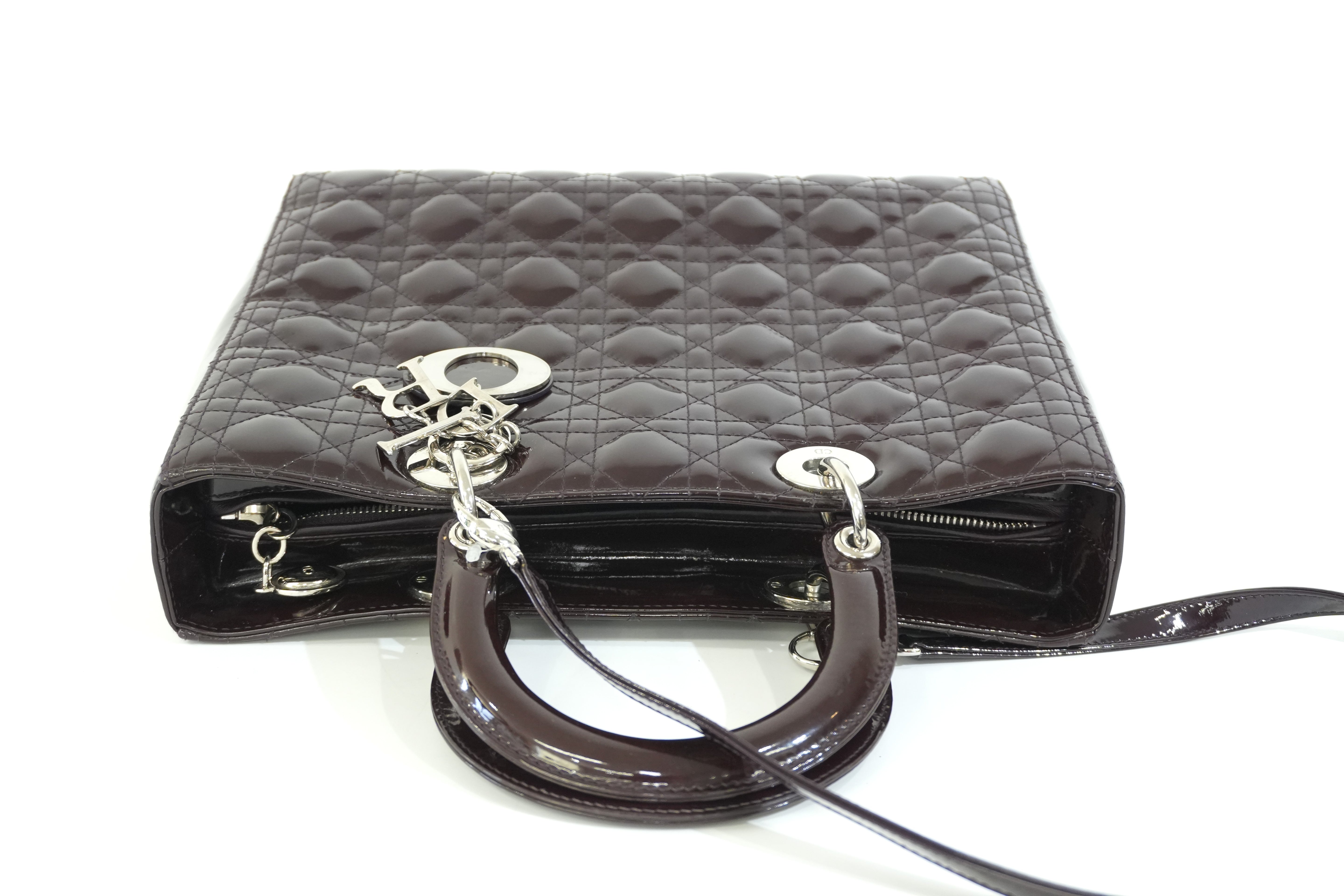 Pre-owned Lady Dior Cannage Quilted Patent Two Way Shoulder Bag Purple