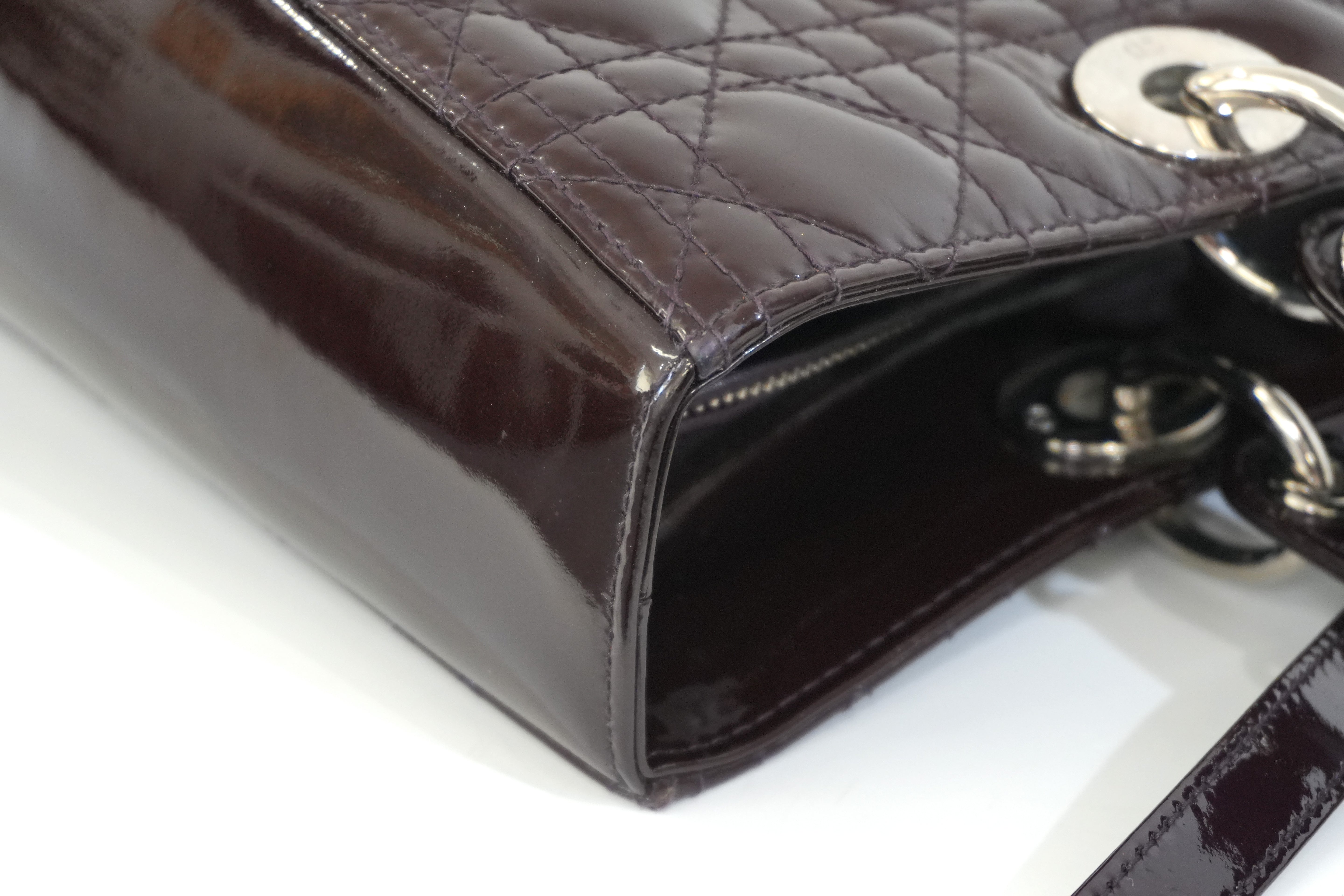 Pre-owned Lady Dior Cannage Quilted Patent Two Way Shoulder Bag Purple