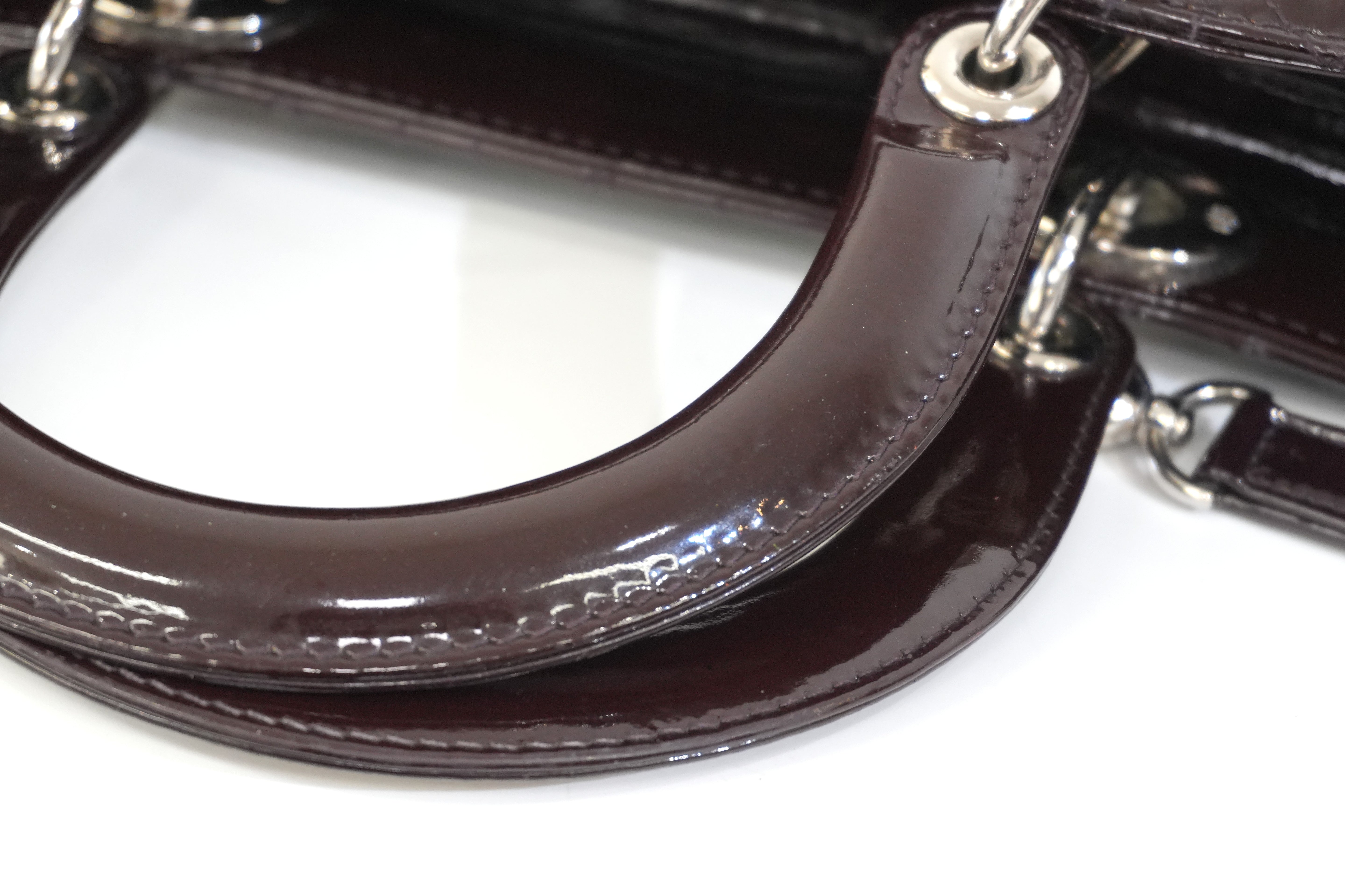 Pre-owned Lady Dior Cannage Quilted Patent Two Way Shoulder Bag Purple