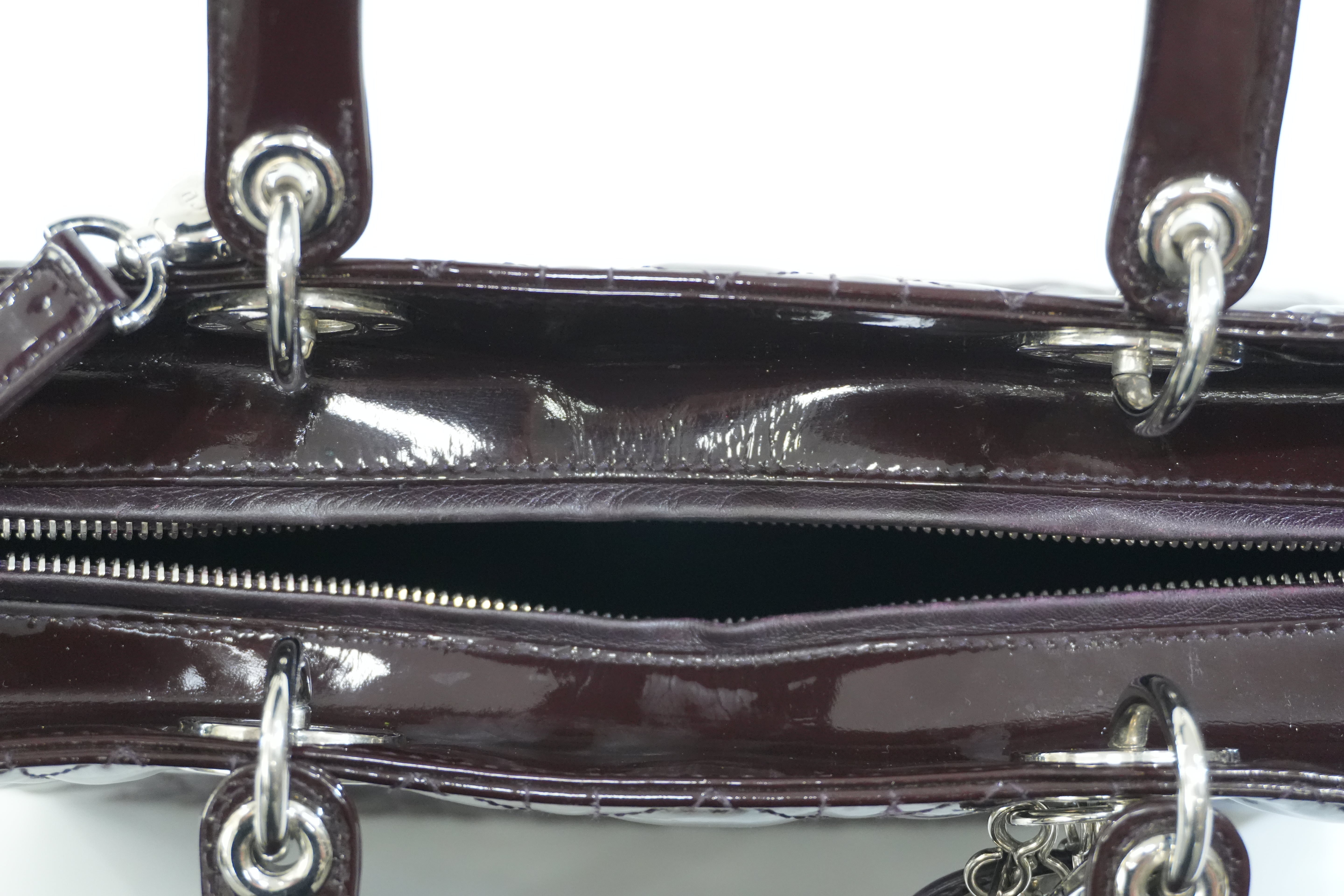 Pre-owned Lady Dior Cannage Quilted Patent Two Way Shoulder Bag Purple