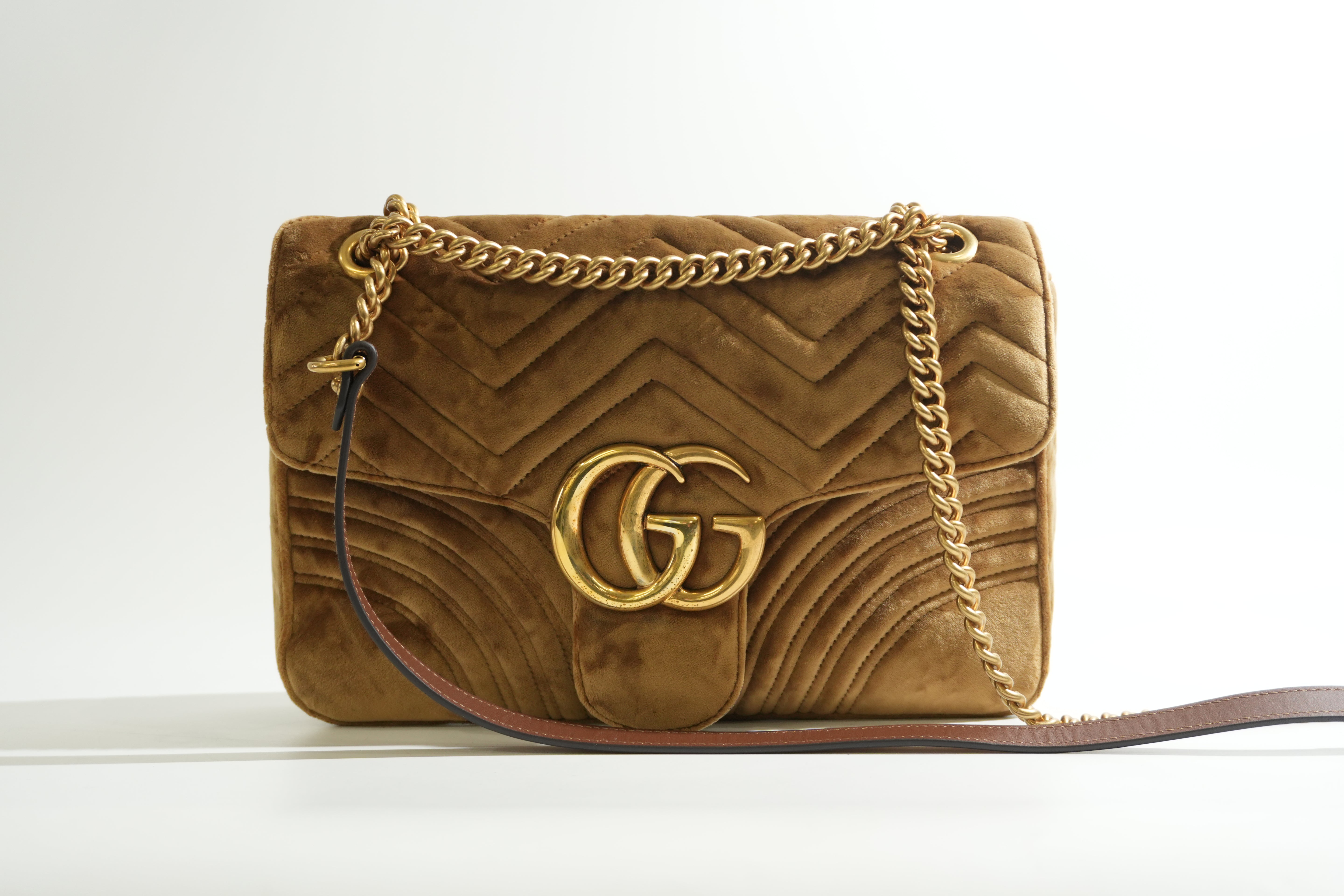 Pre-owned Gucci Velvet Marmont Crossbody Bag Green