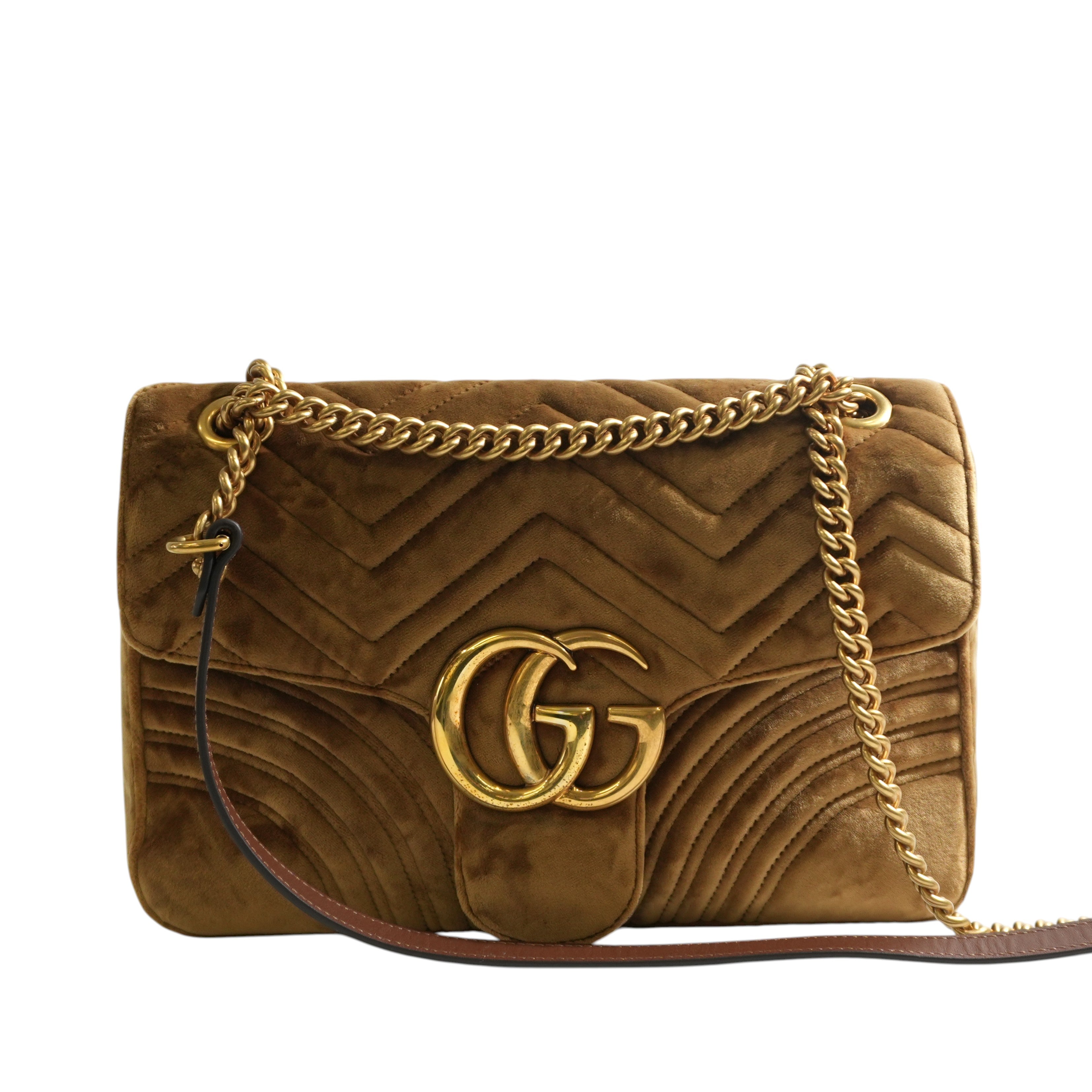 Pre-owned Gucci Velvet Marmont Crossbody Bag Green