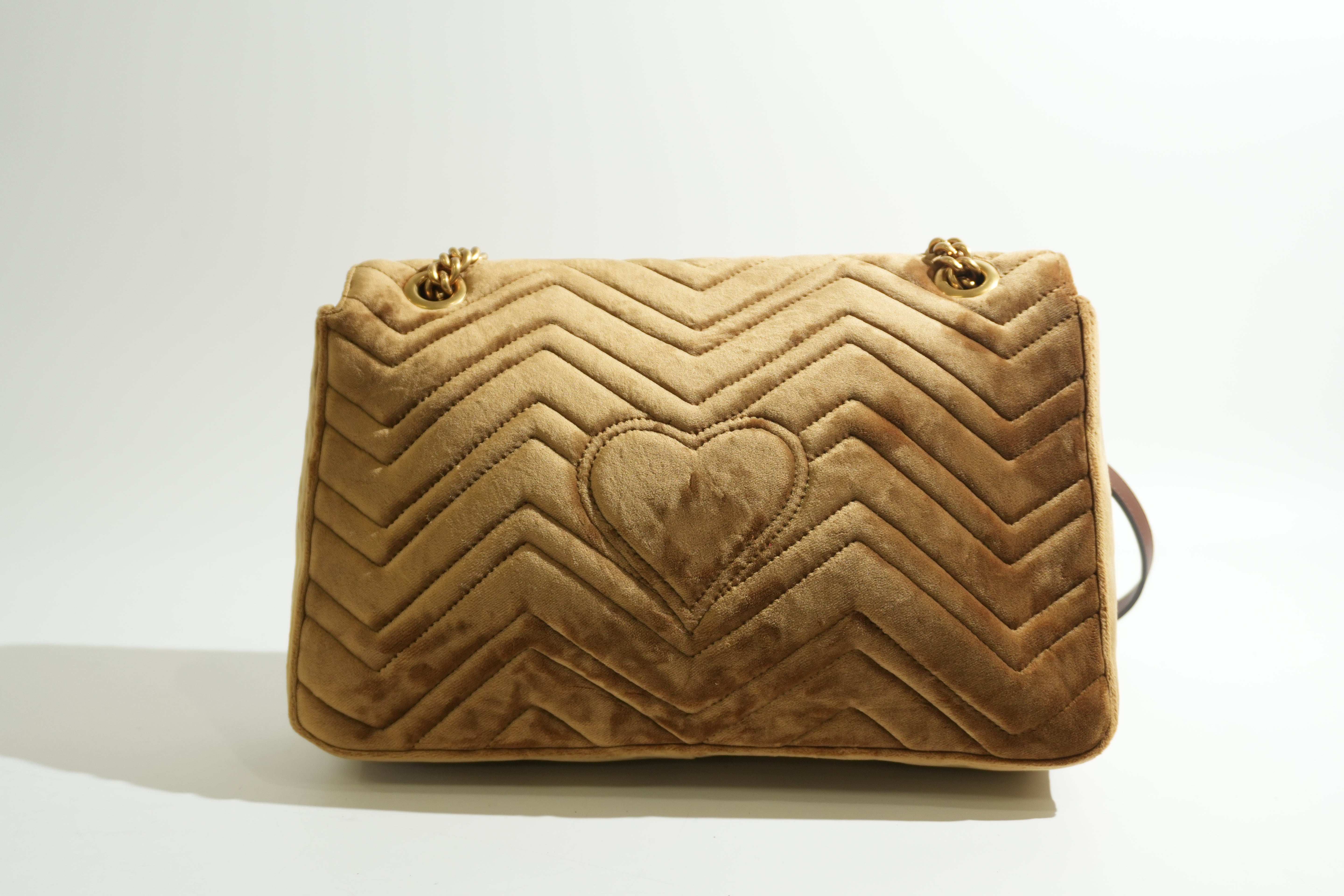 Pre-owned Gucci Velvet Marmont Crossbody Bag Green