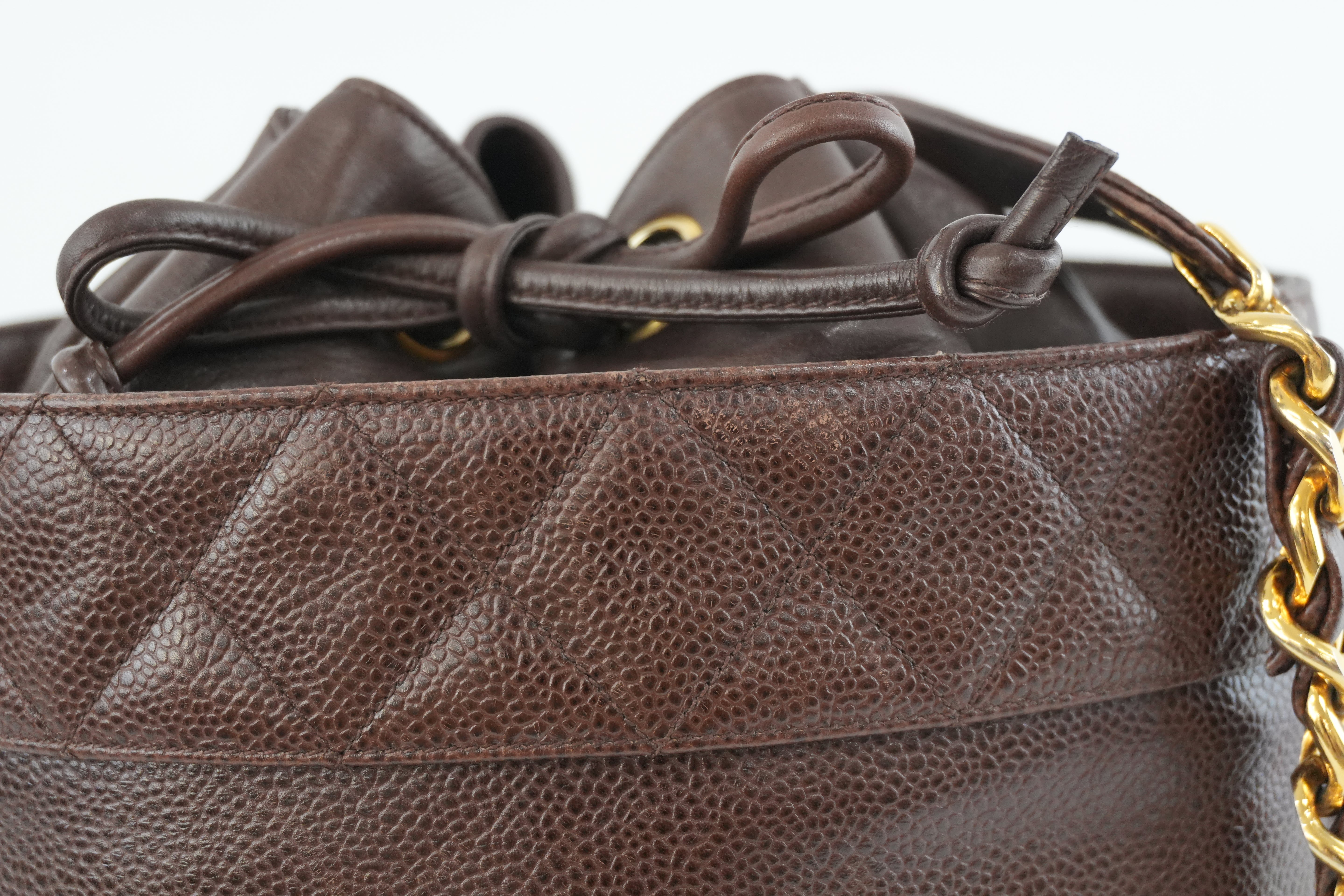 Chanel Caviar Skin Chain Shoulder Bag Bucket Shoulder Bag Brown Used