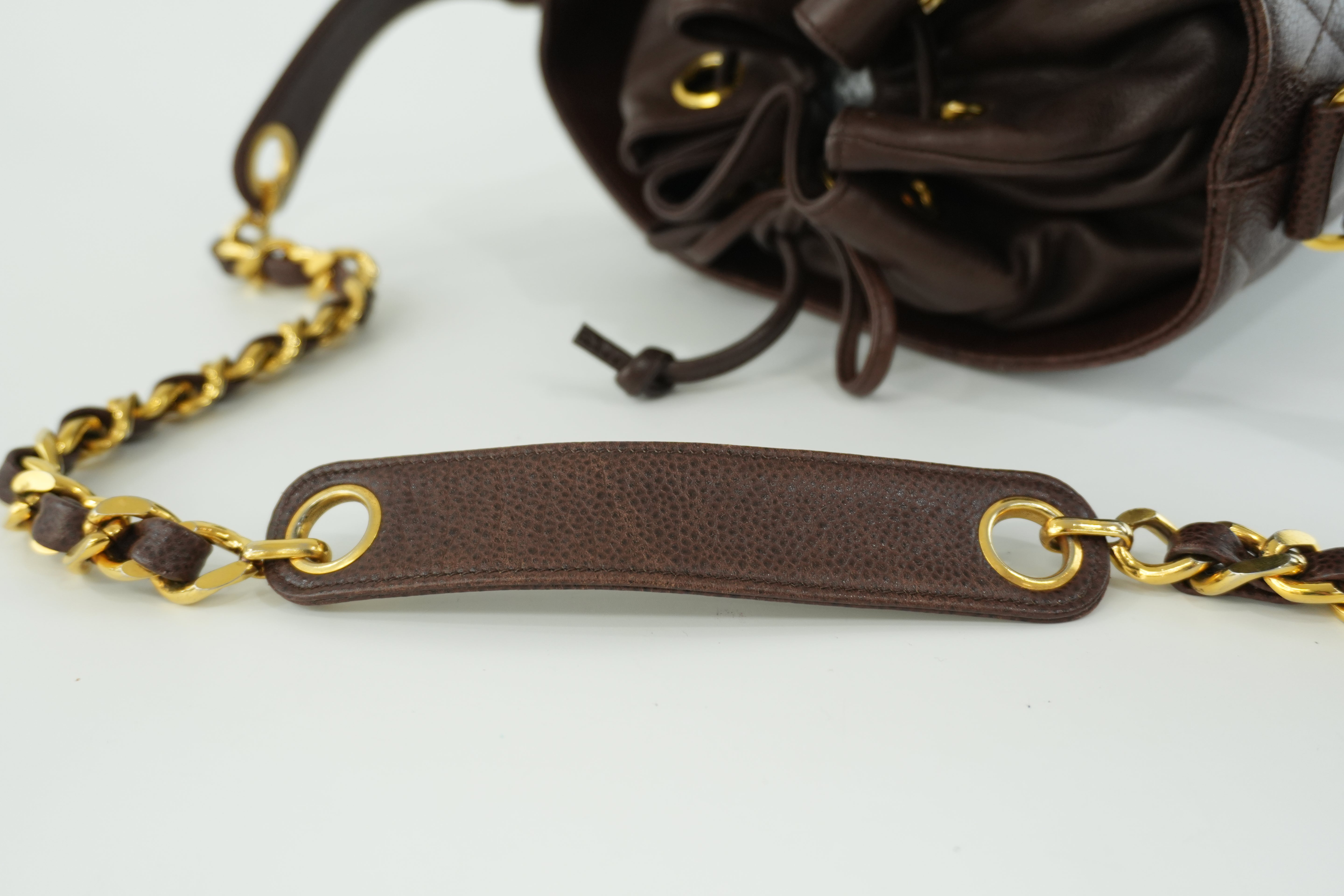 Chanel Caviar Skin Chain Shoulder Bag Bucket Shoulder Bag Brown Used