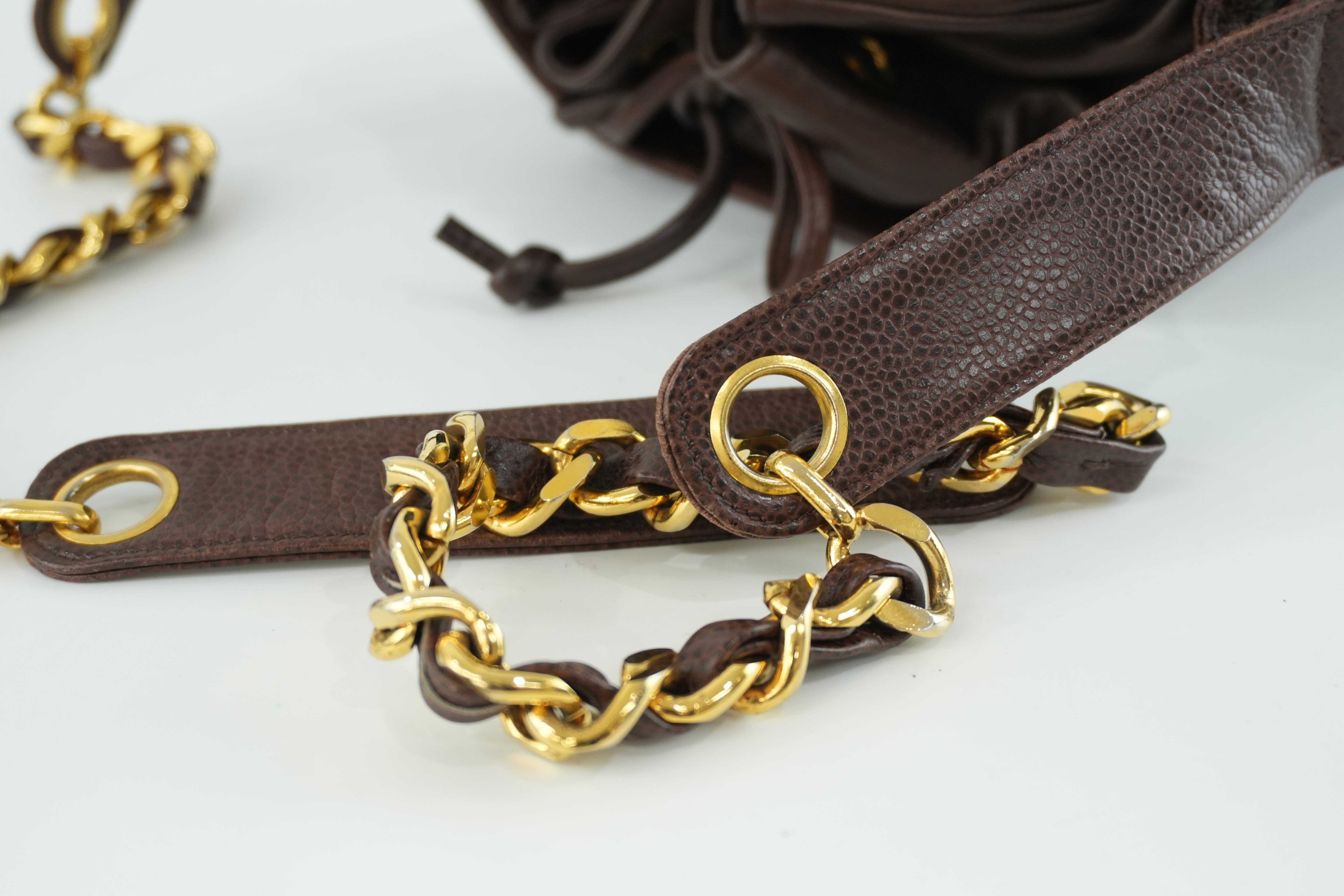 Chanel Caviar Skin Chain Shoulder Bag Bucket Shoulder Bag Brown Used