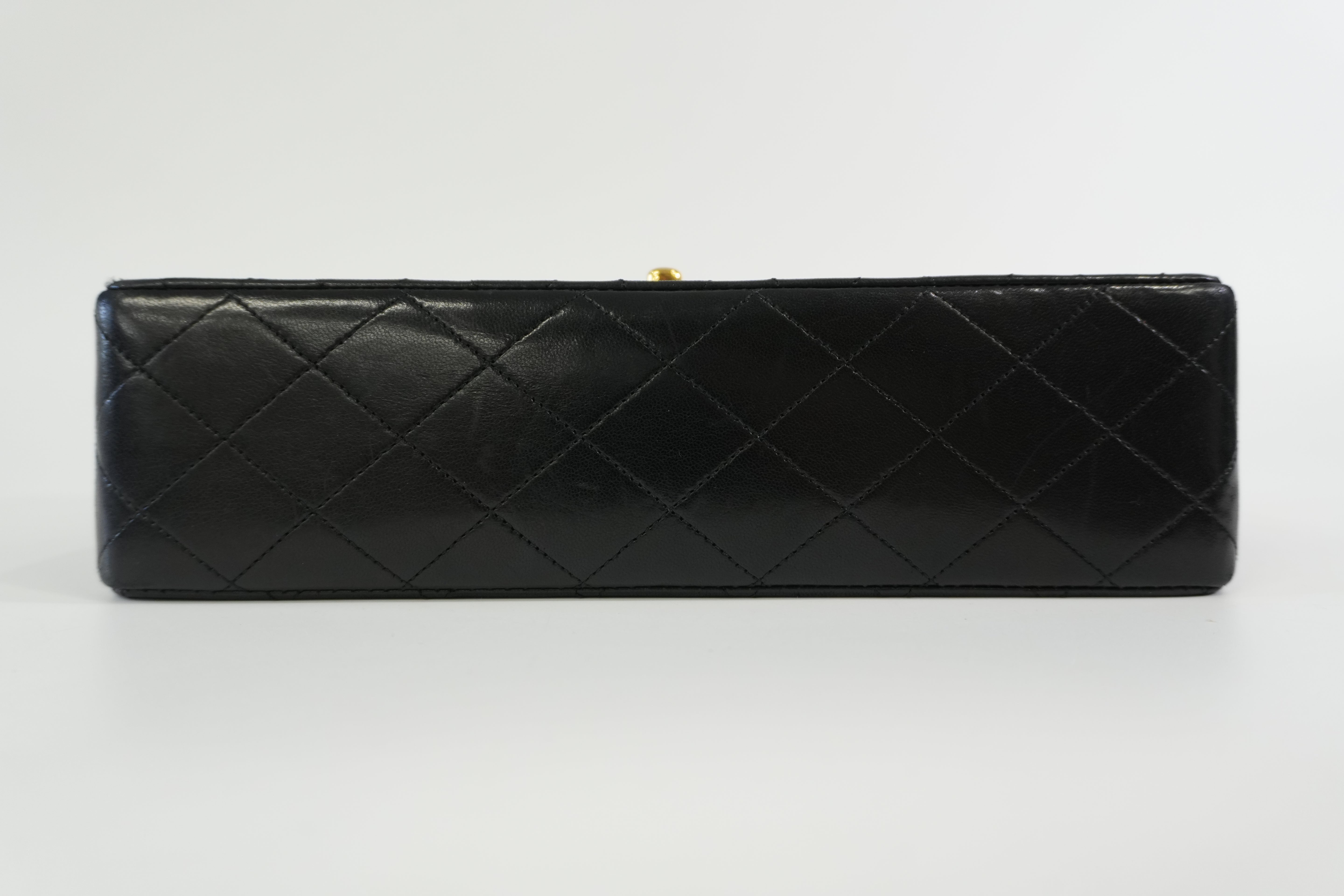 Pre-owned Chanel Lambskin Leather Double Flap Chain Shoulder Bag Black