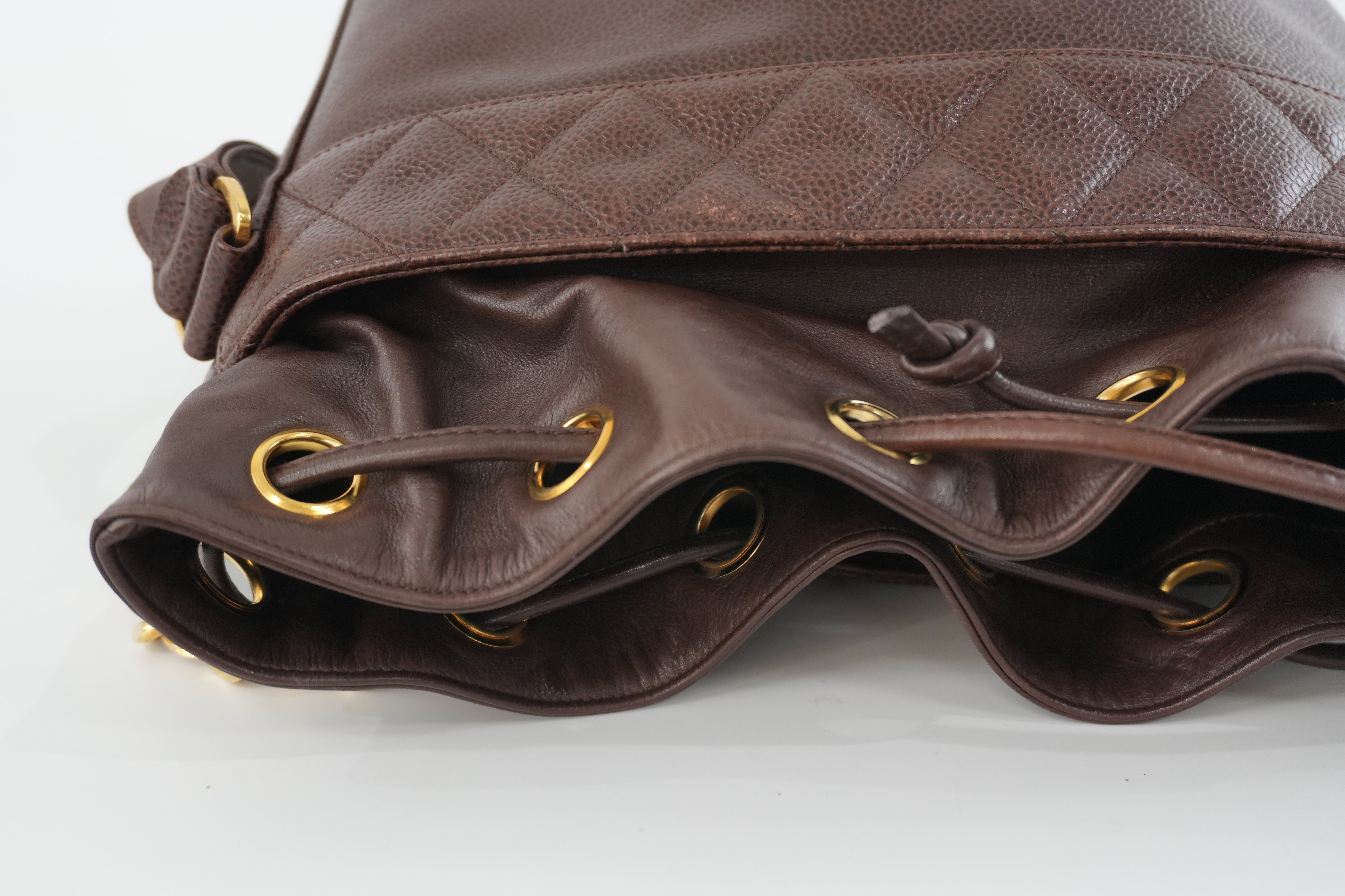 Chanel Caviar Skin Chain Shoulder Bag Bucket Shoulder Bag Brown Used