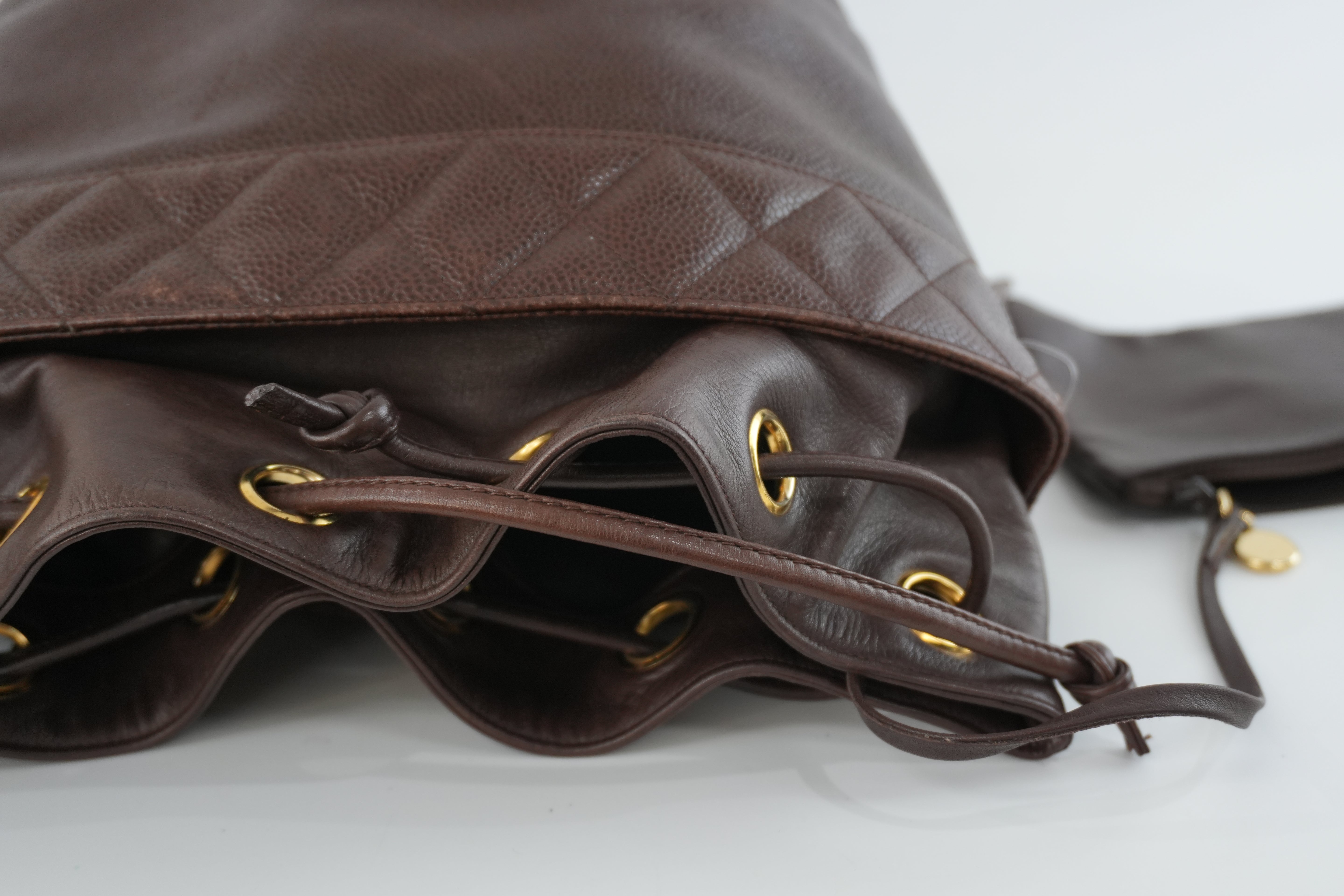 Chanel Caviar Skin Chain Shoulder Bag Bucket Shoulder Bag Brown Used