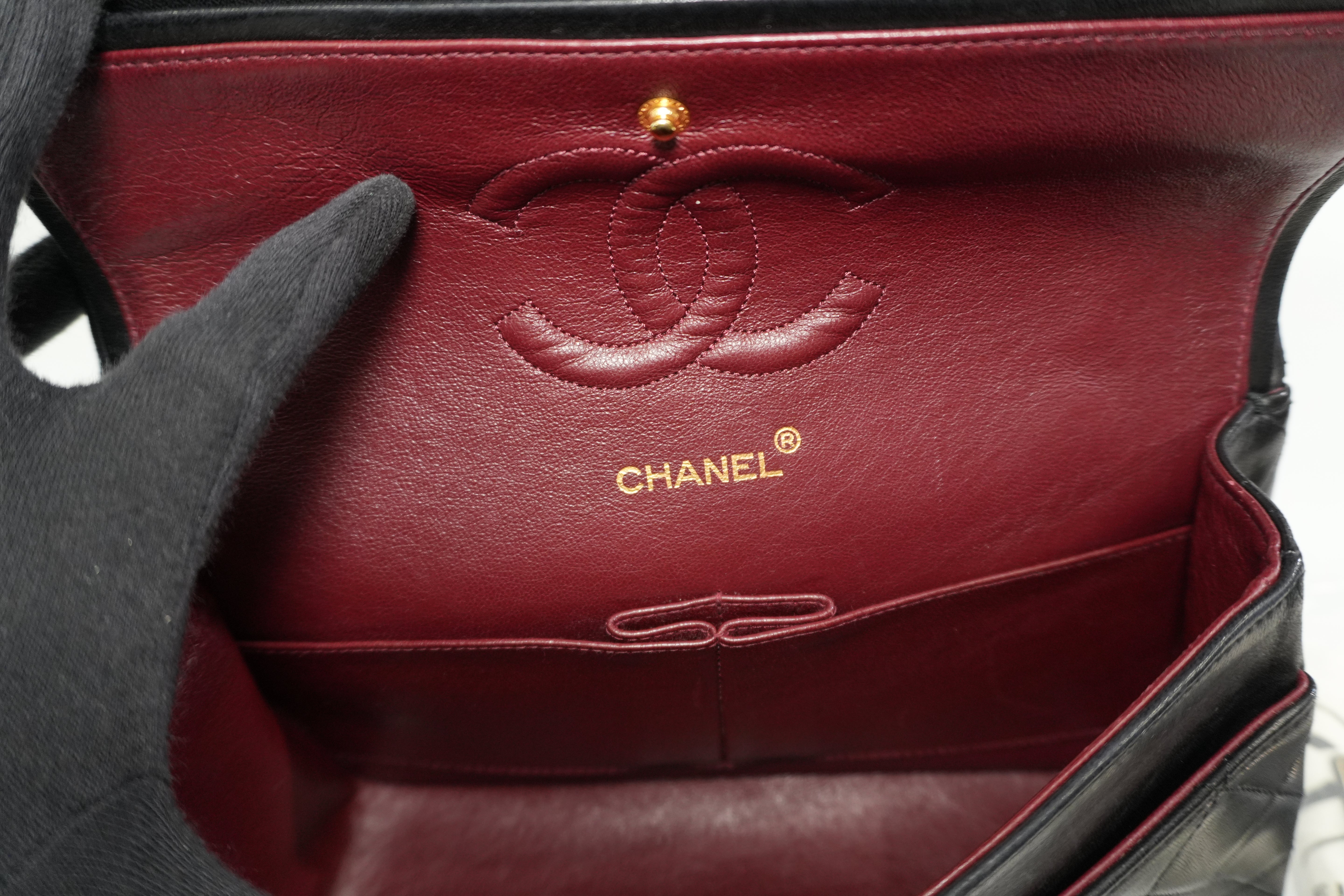 Pre-owned Chanel Lambskin Leather Double Flap Chain Shoulder Bag Black