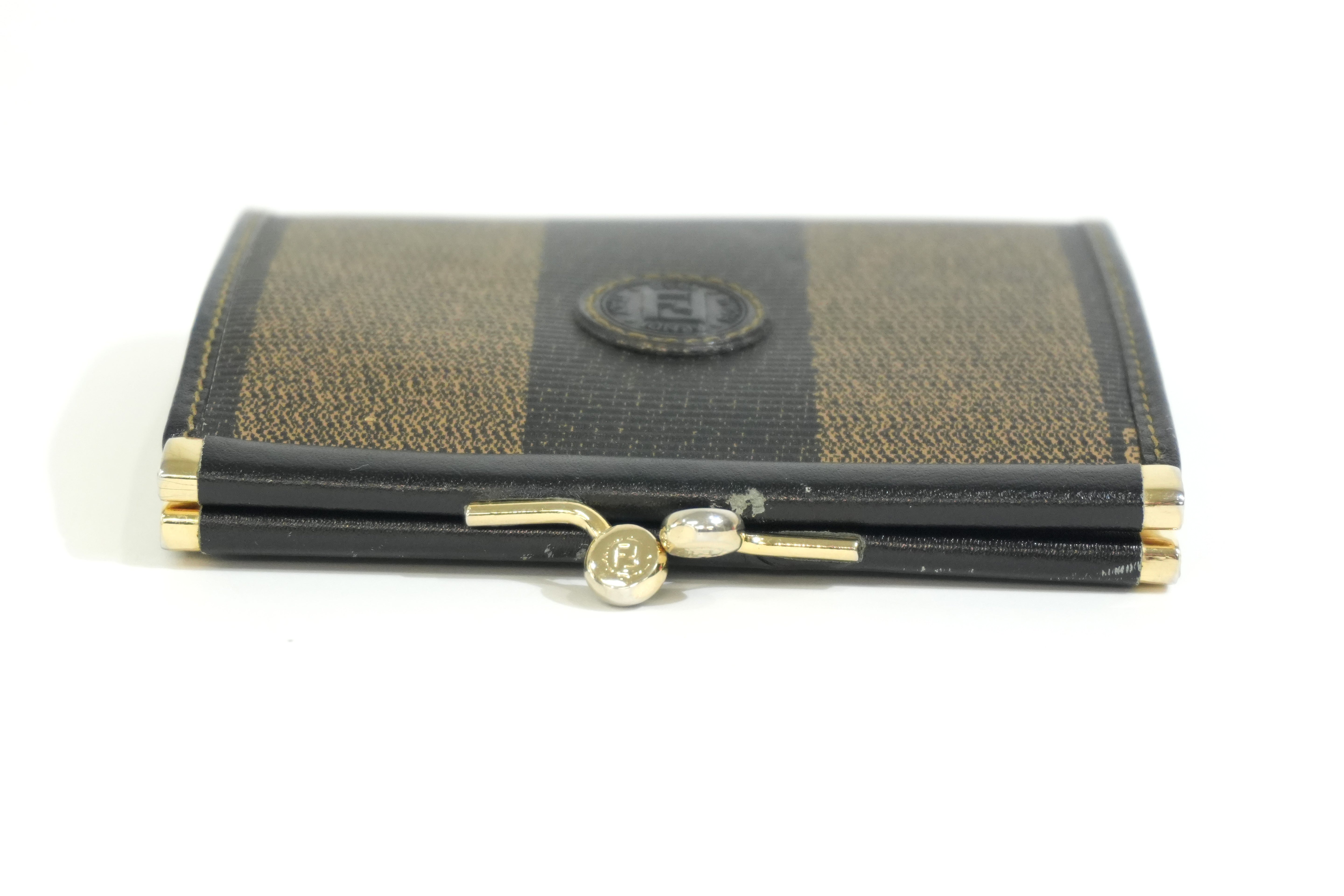 Pre-owned Fendi Pequin Coin Case Brown
