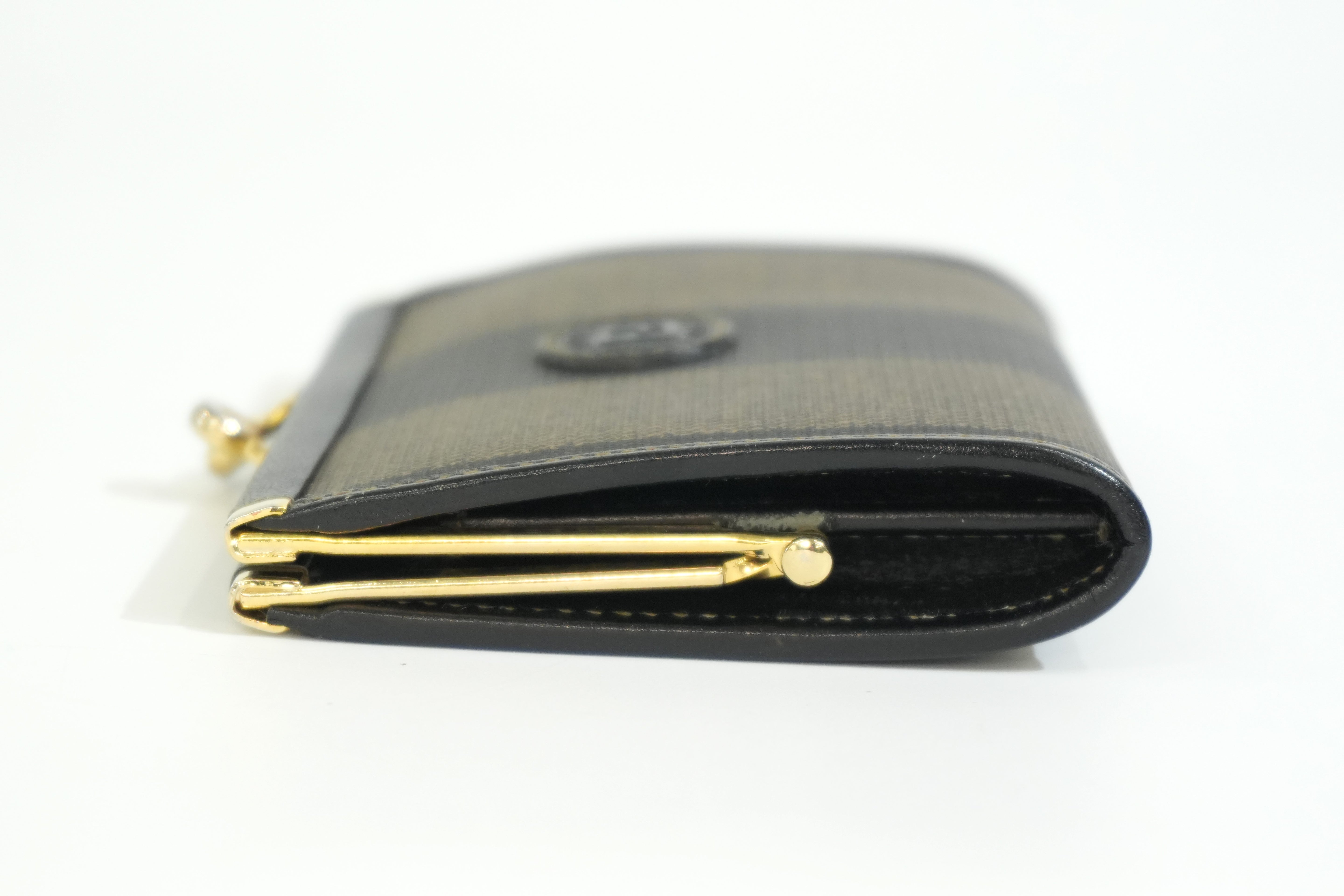 Pre-owned Fendi Pequin Coin Case Brown