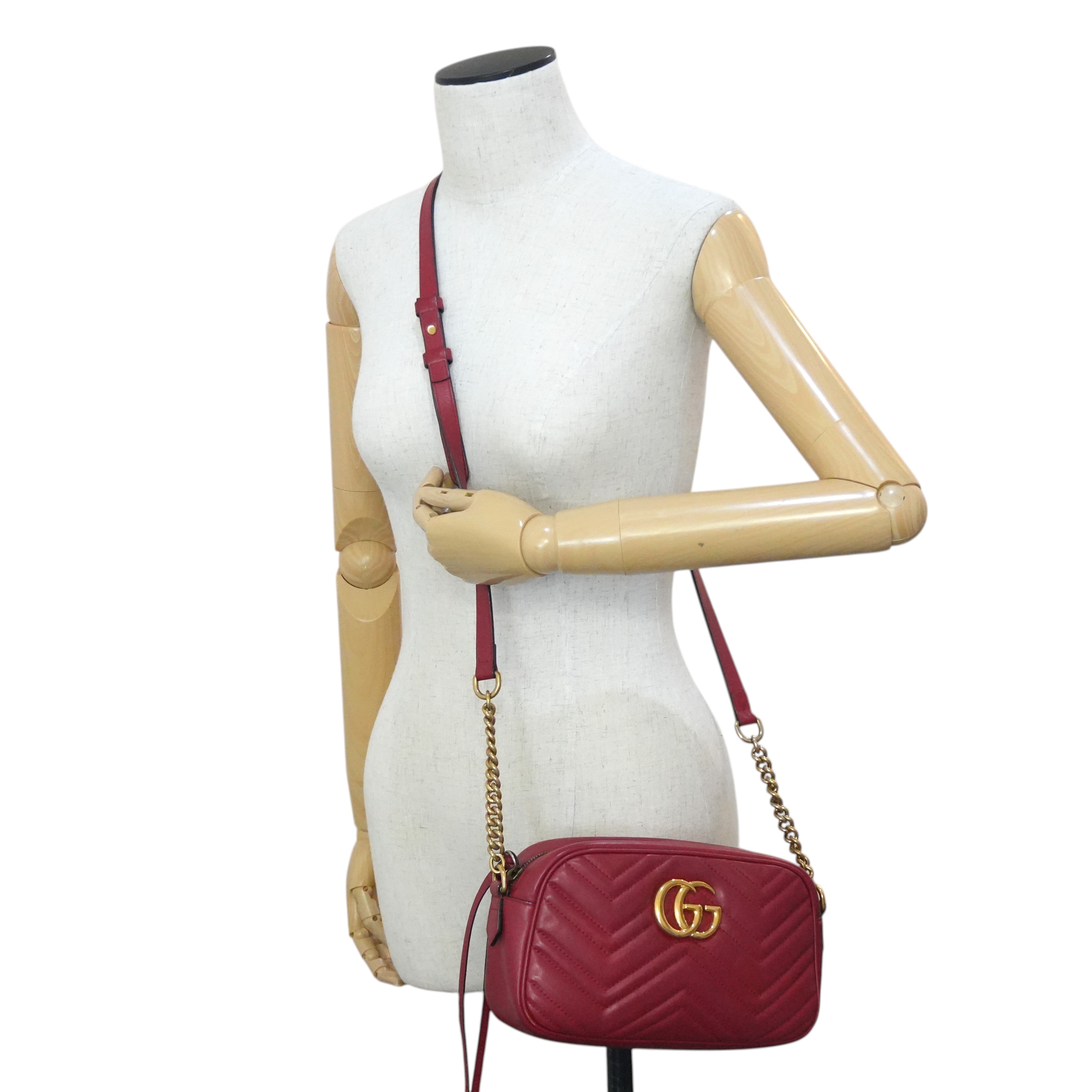 Pre-owned Gucci Marmont Chain Crossbody Bag Red