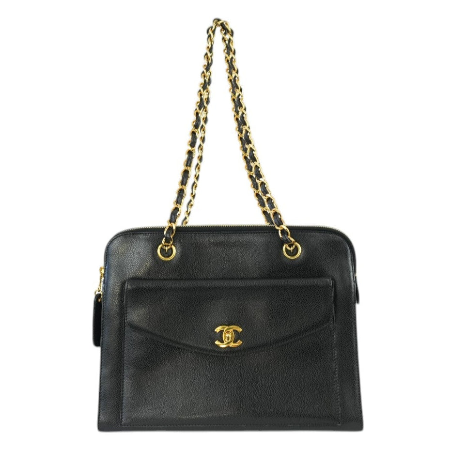 Chanel Chain Shoulder Bag Black Caviar Used
