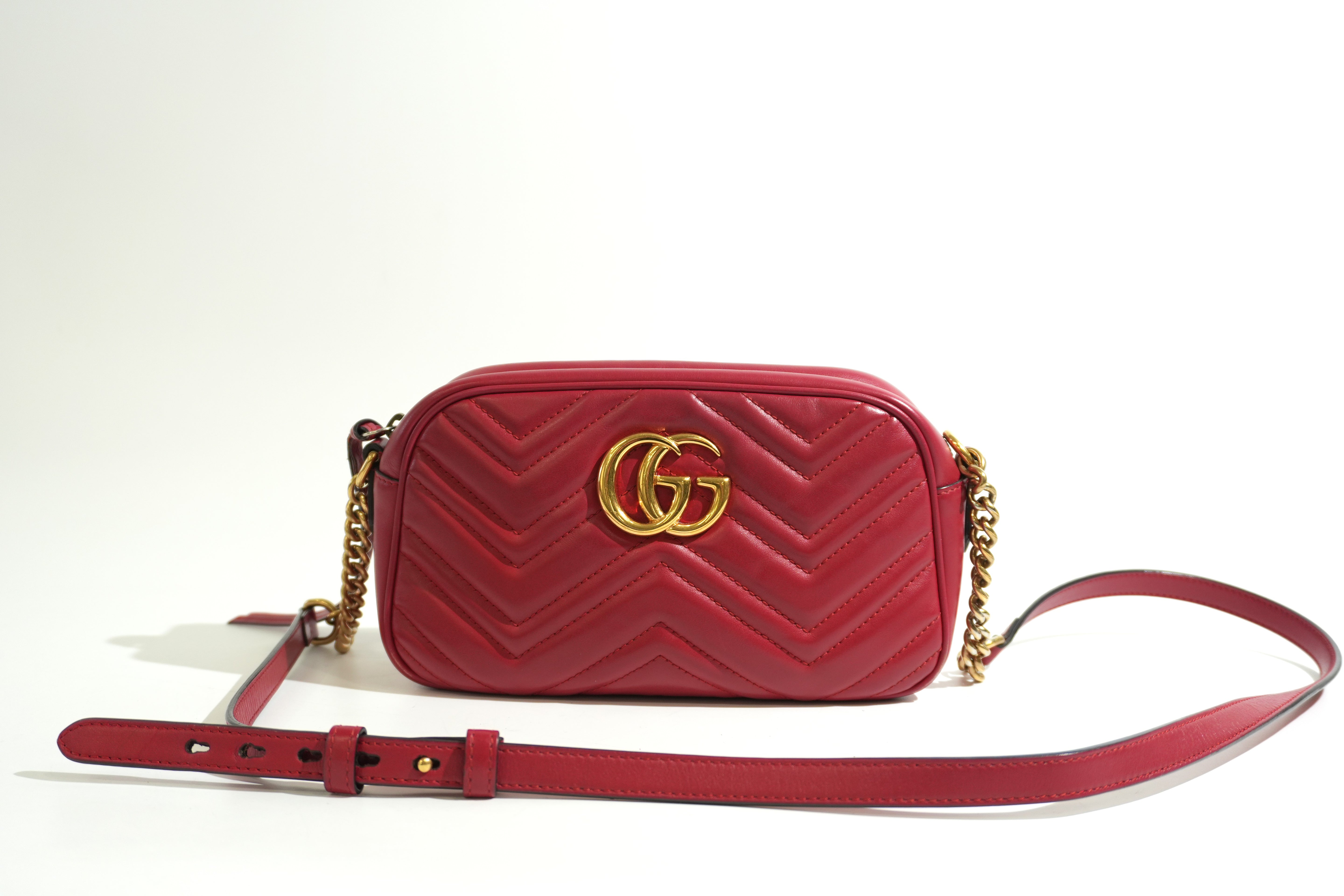 Pre-owned Gucci Marmont Chain Crossbody Bag Red