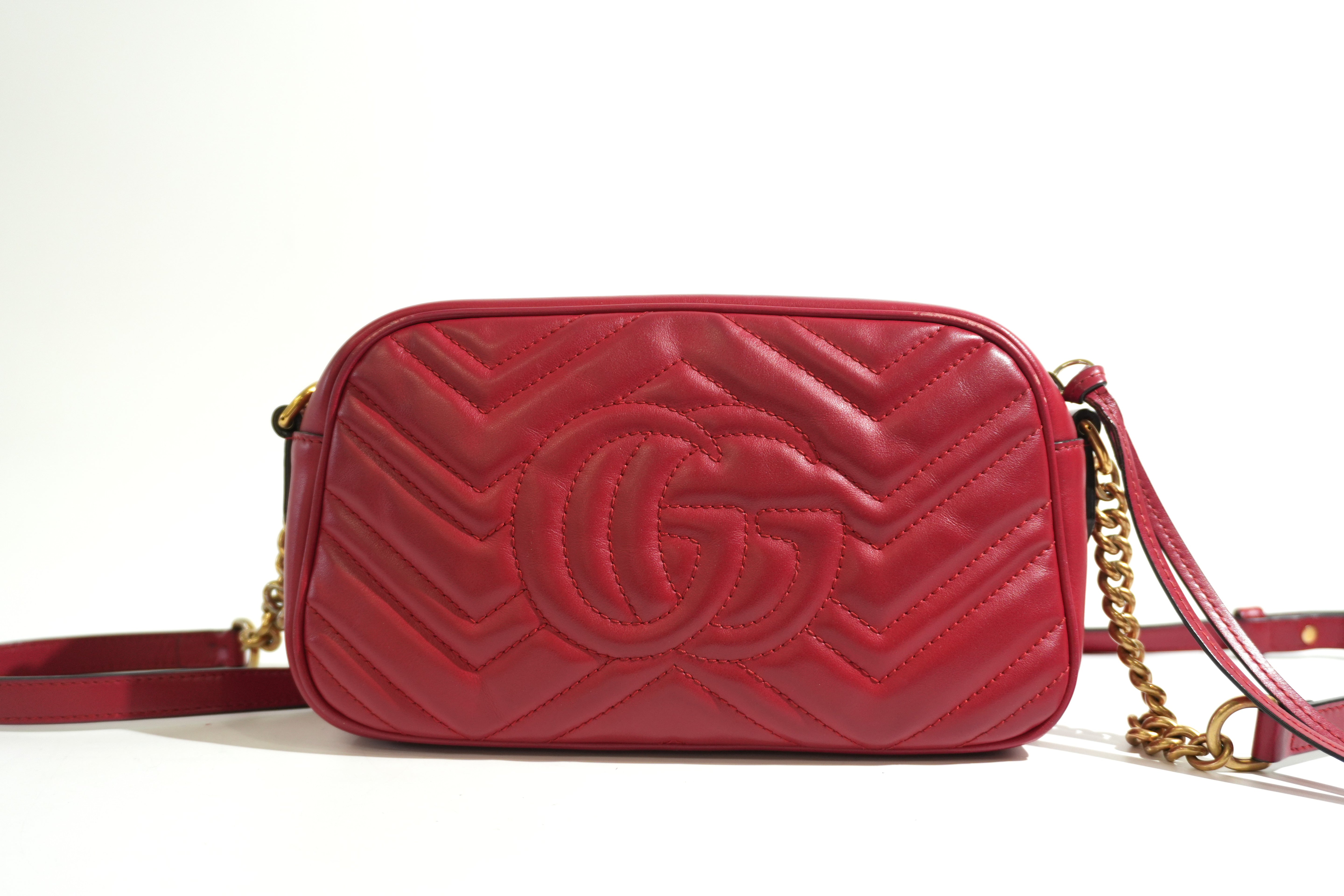 Pre-owned Gucci Marmont Chain Crossbody Bag Red
