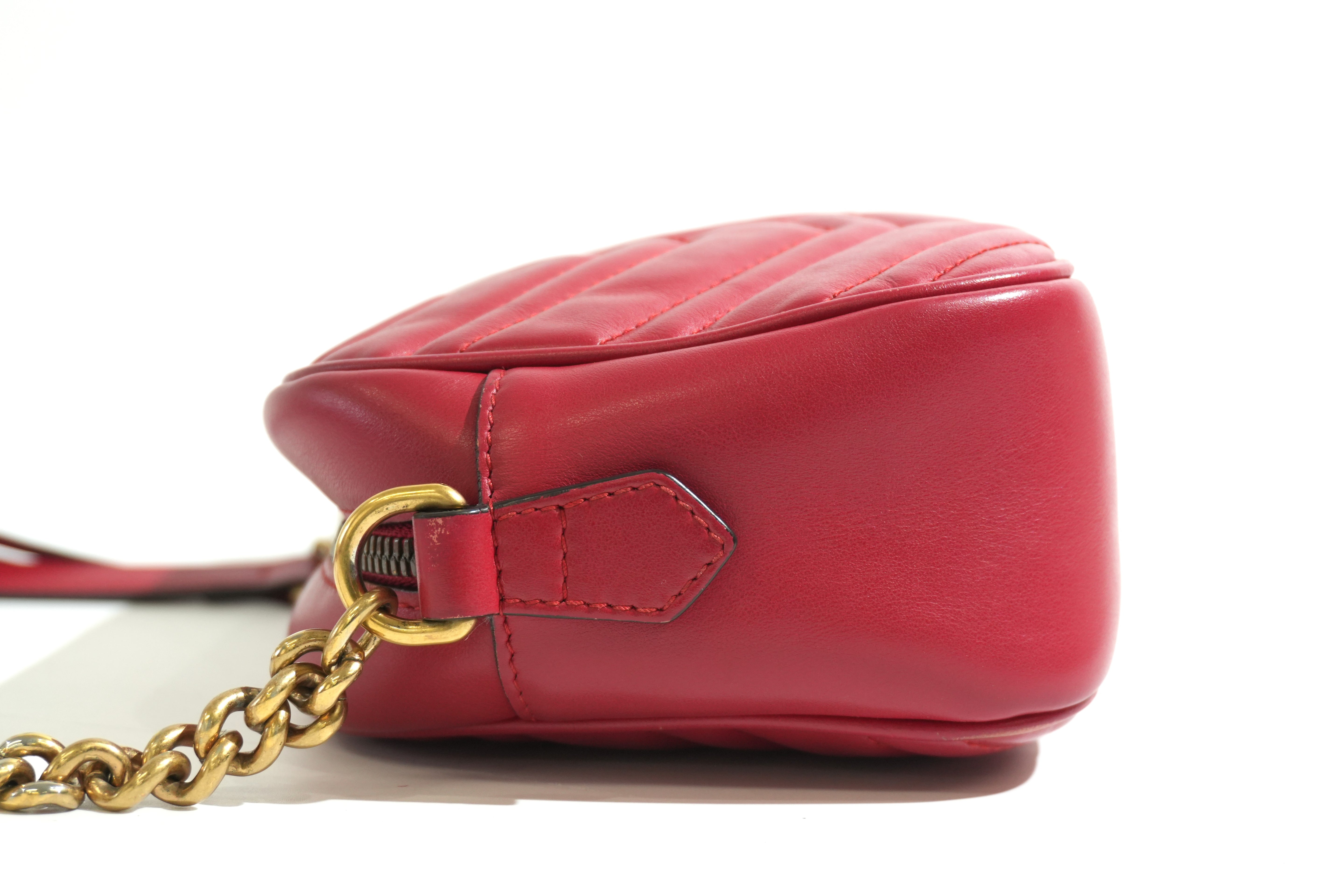 Pre-owned Gucci Marmont Chain Crossbody Bag Red