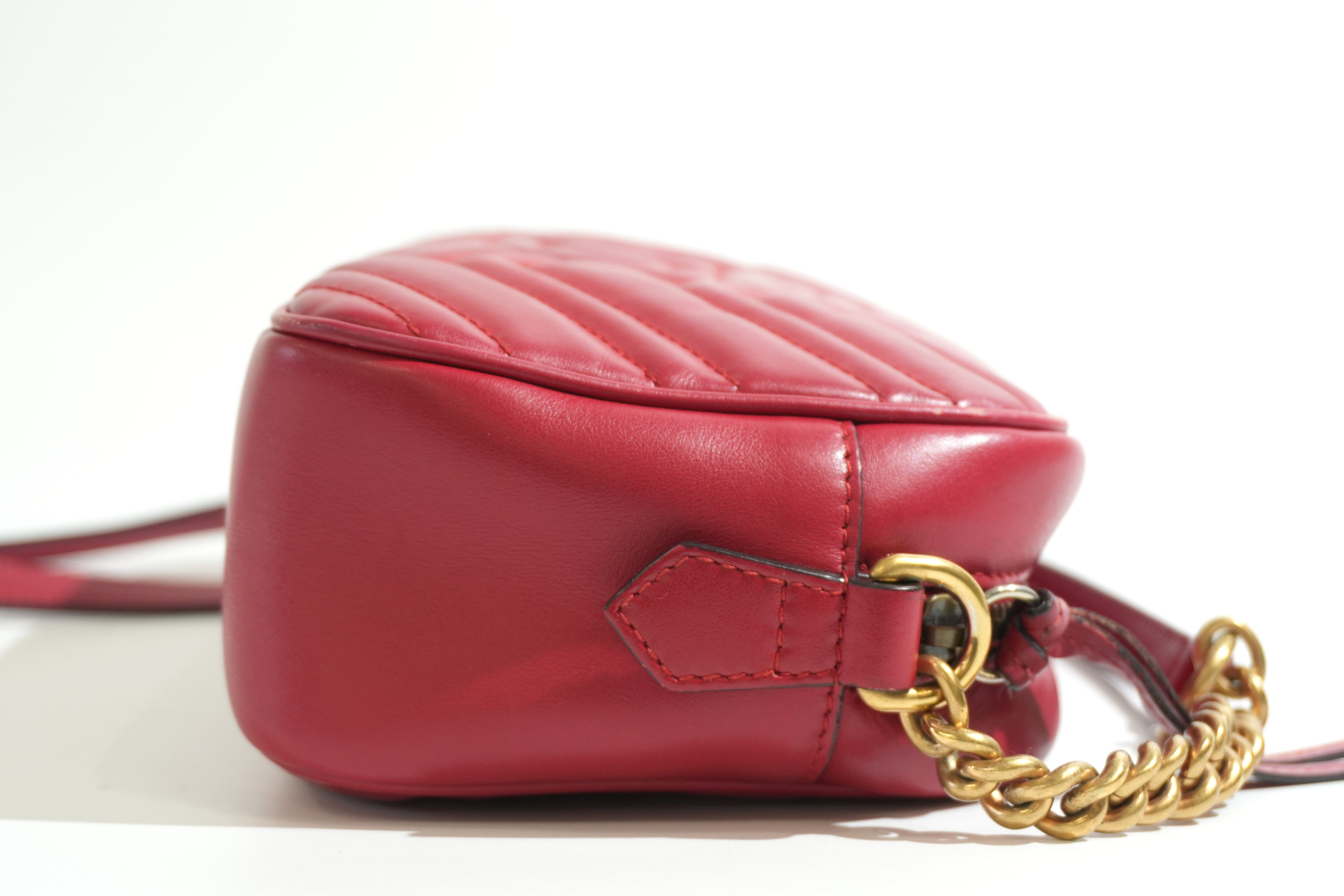 Pre-owned Gucci Marmont Chain Crossbody Bag Red