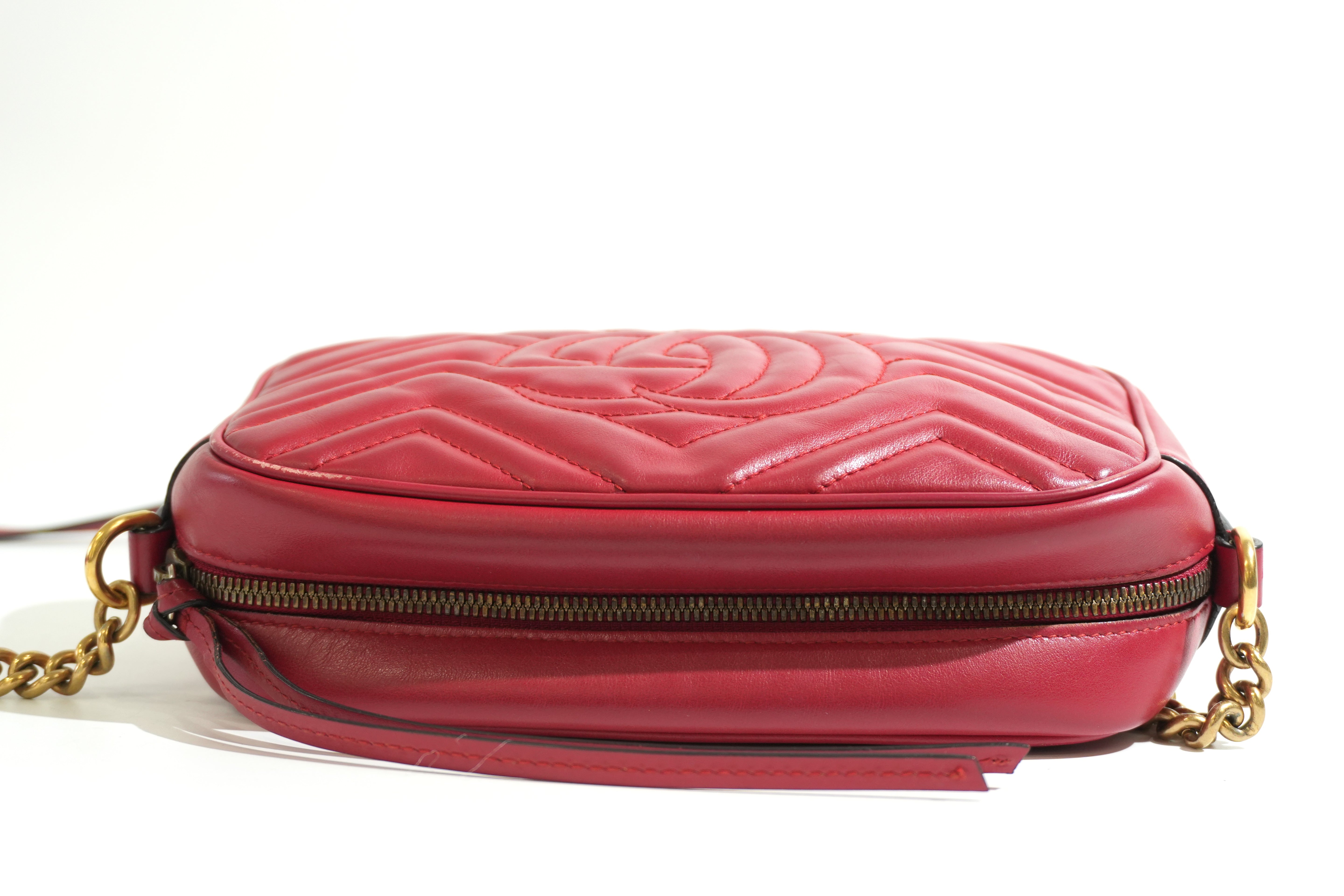 Pre-owned Gucci Marmont Chain Crossbody Bag Red