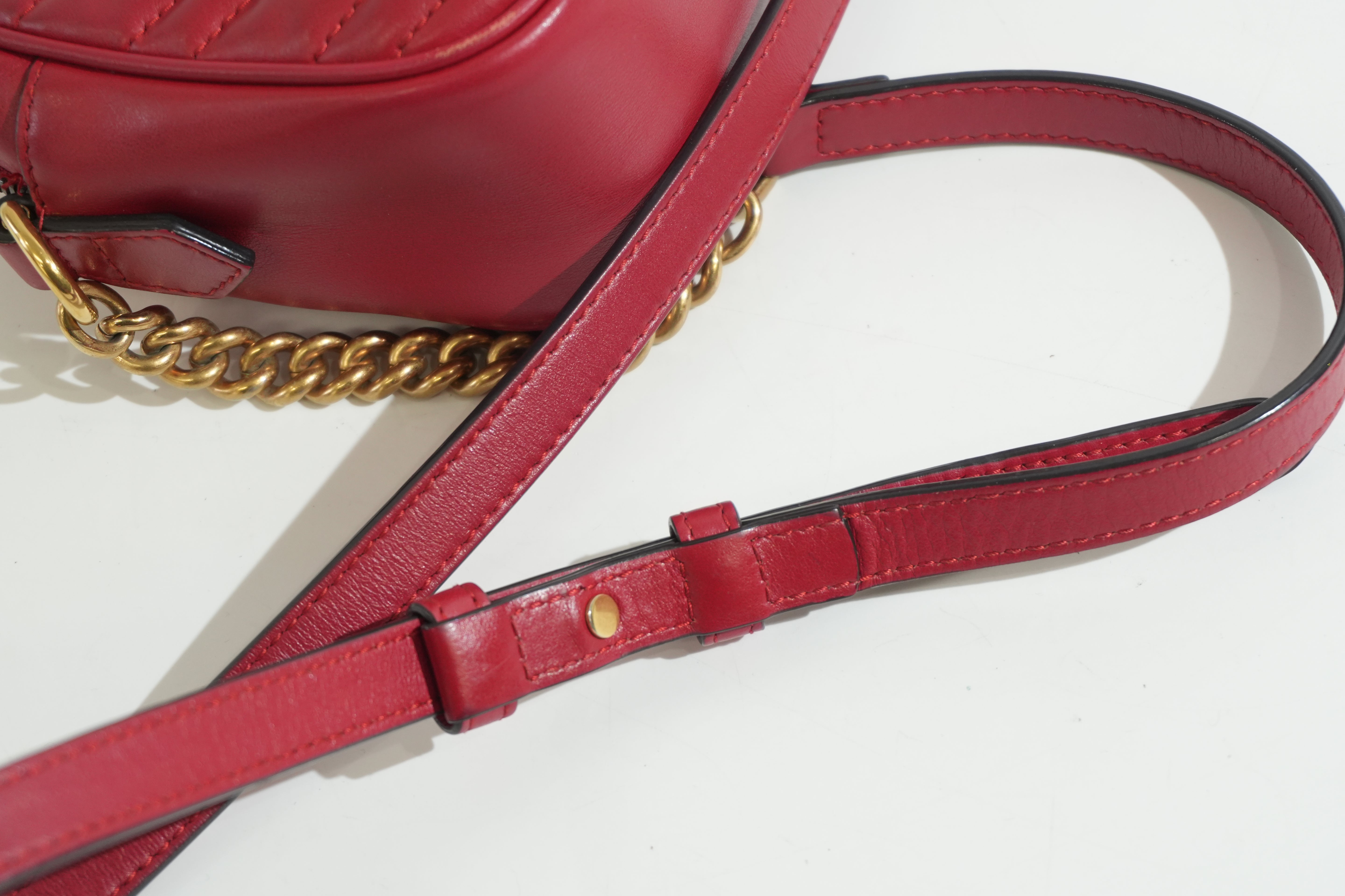Pre-owned Gucci Marmont Chain Crossbody Bag Red