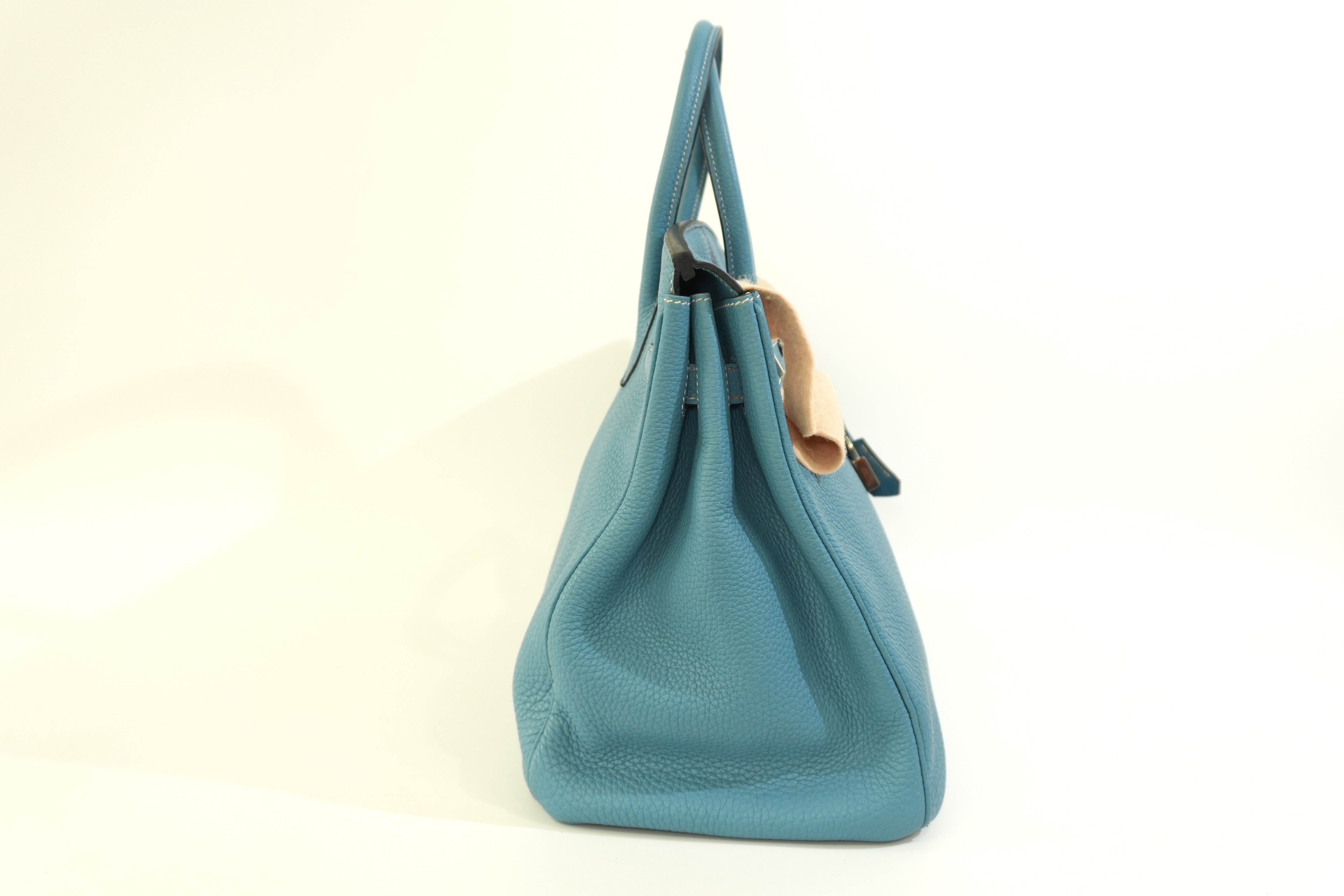 Pre-owned Hermes Togo Leather Birkin 35 Blue Jean