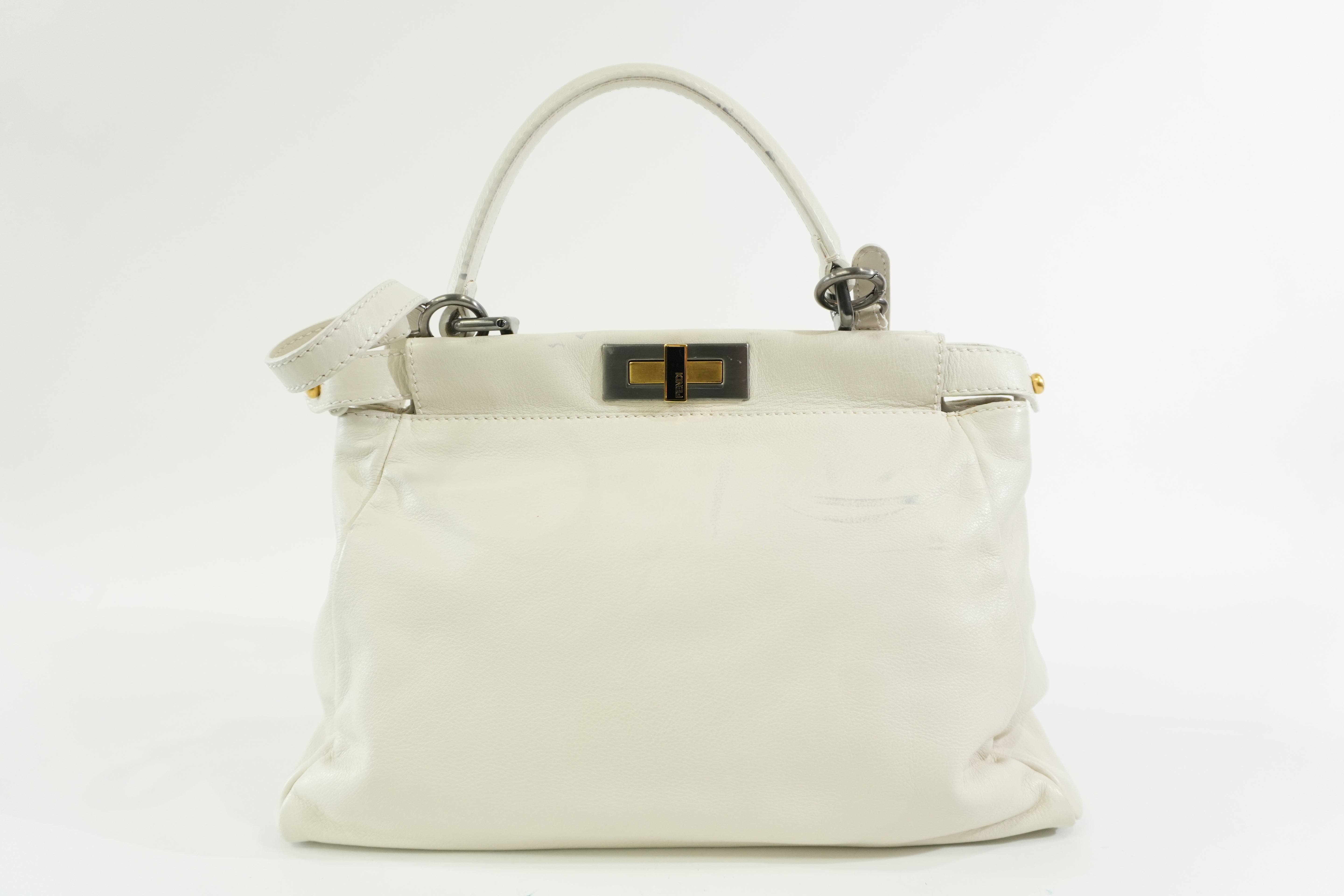 Pre-owned Fendi Peek a Boo Shoulder Bag White