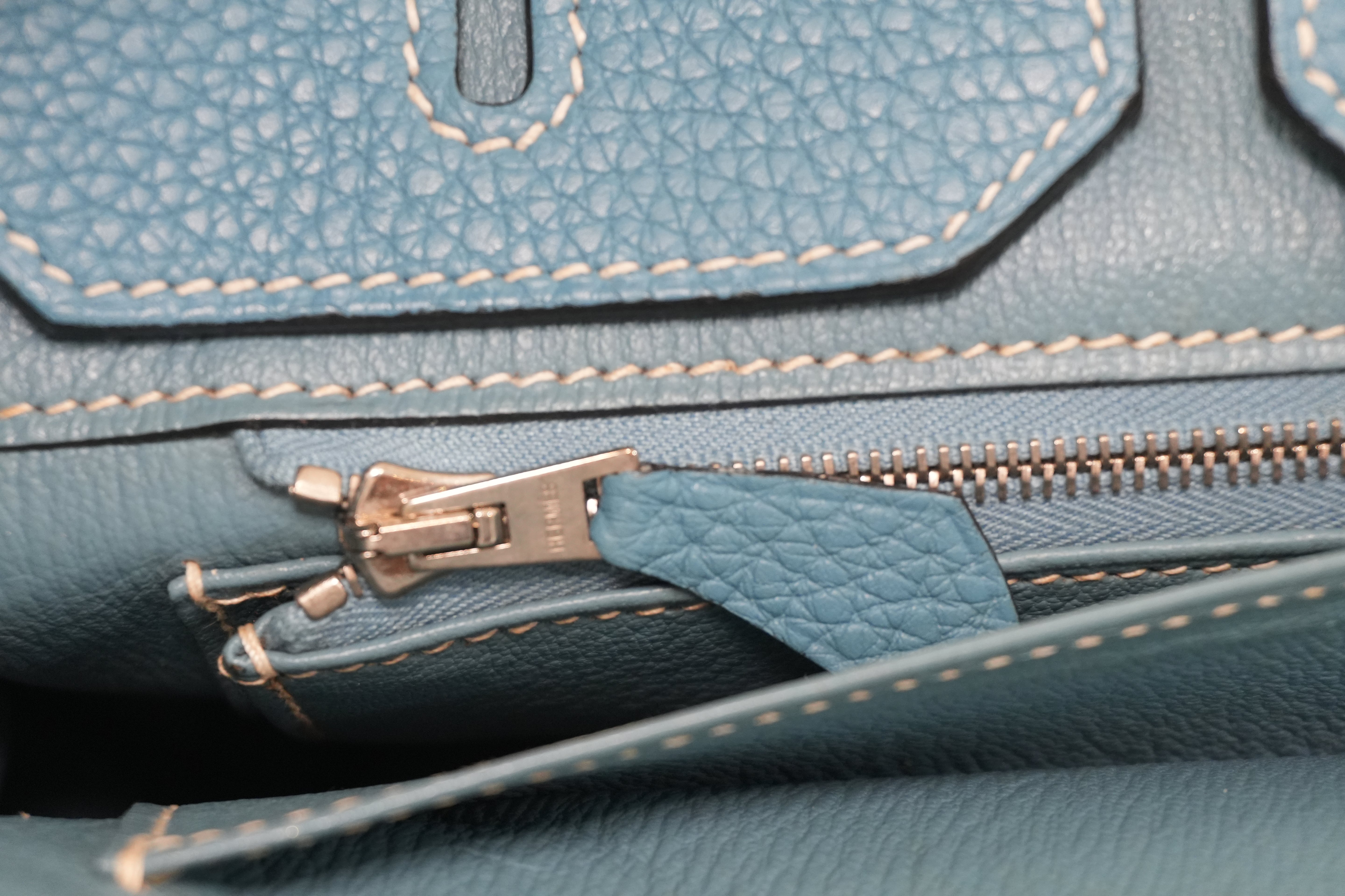 Pre-owned Hermes Togo Leather Birkin 35 Blue Jean