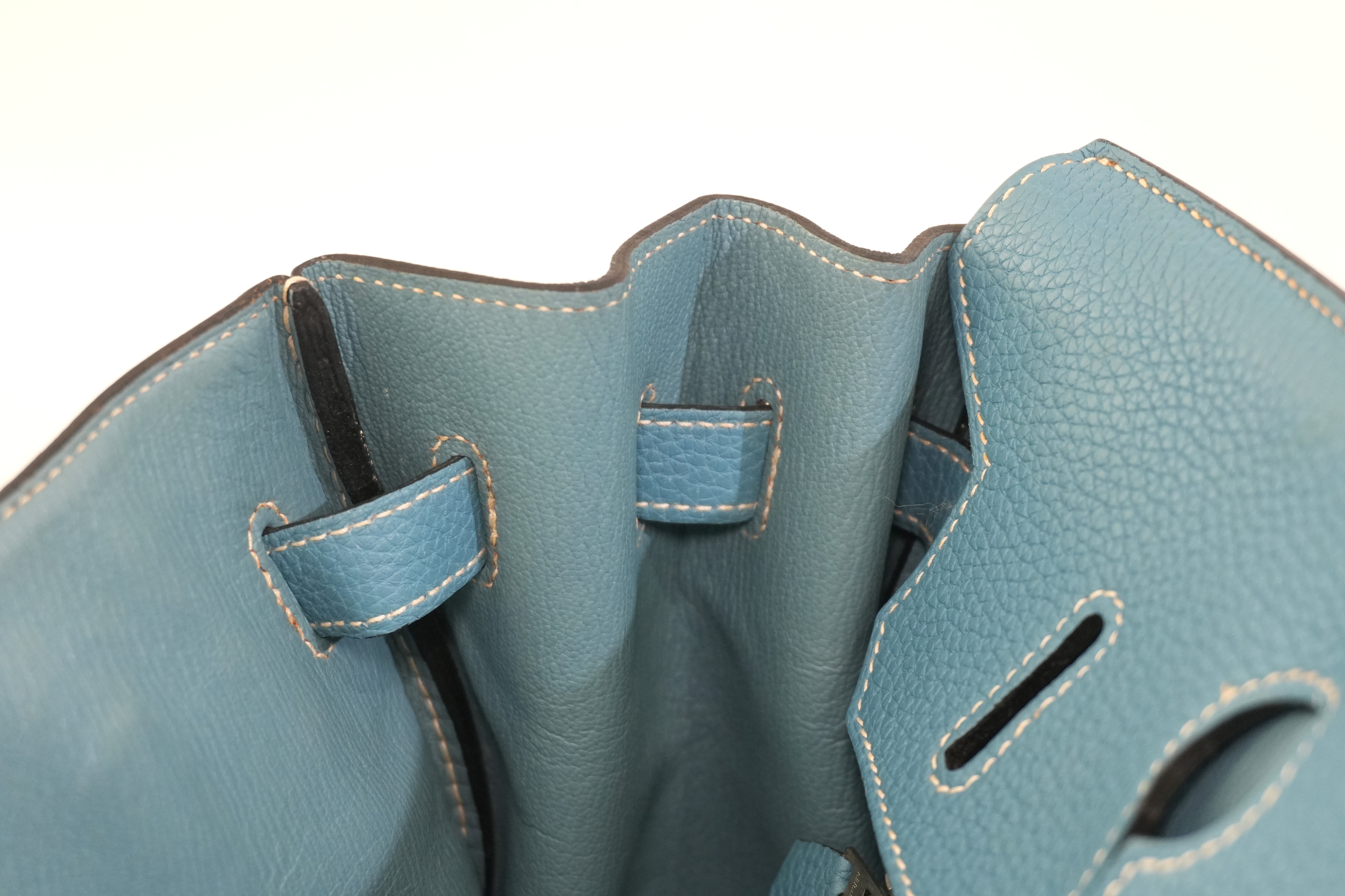 Pre-owned Hermes Togo Leather Birkin 35 Blue Jean