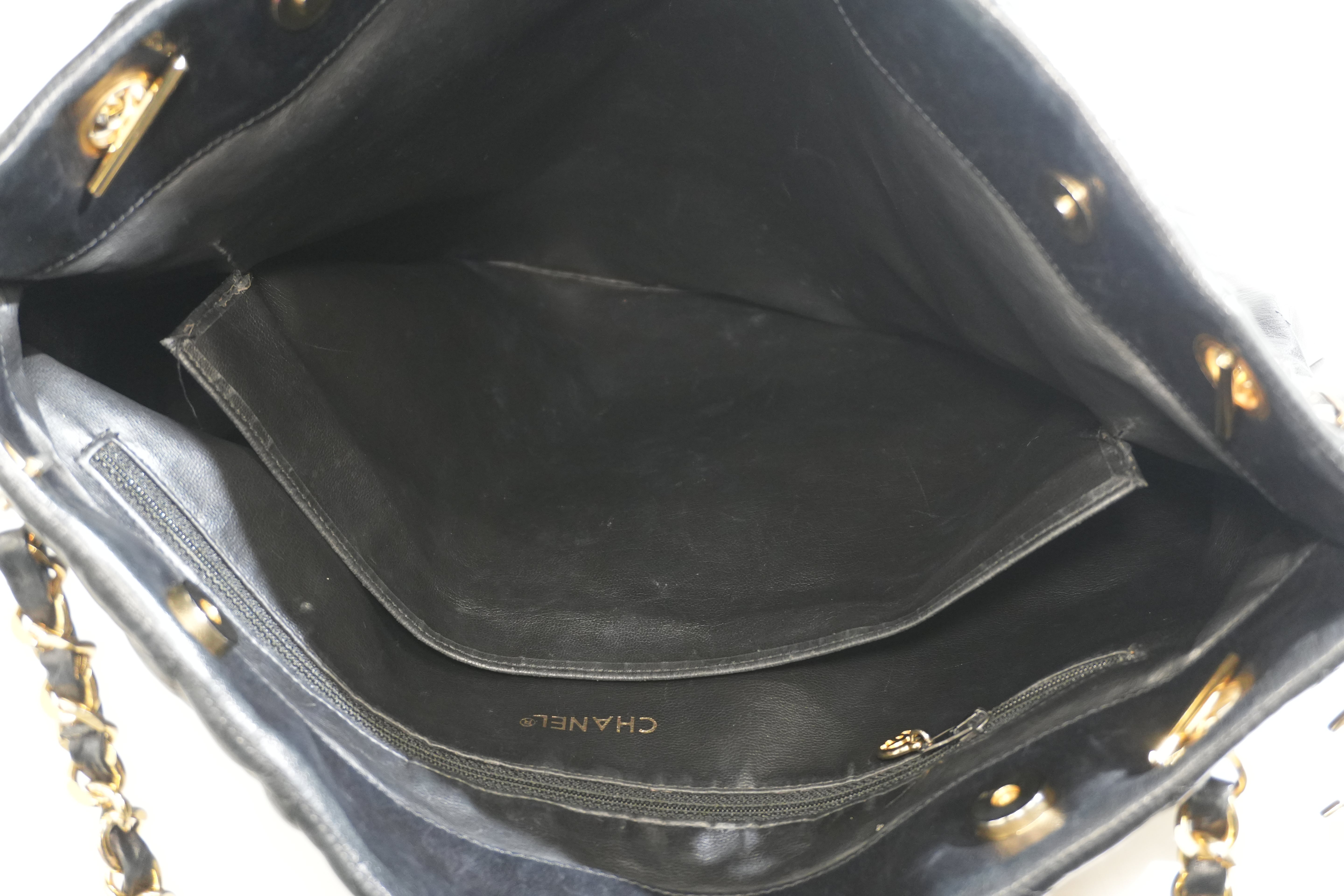Pre-owned Chanel Lambskin Leather Huge Chain Tote Bag Black