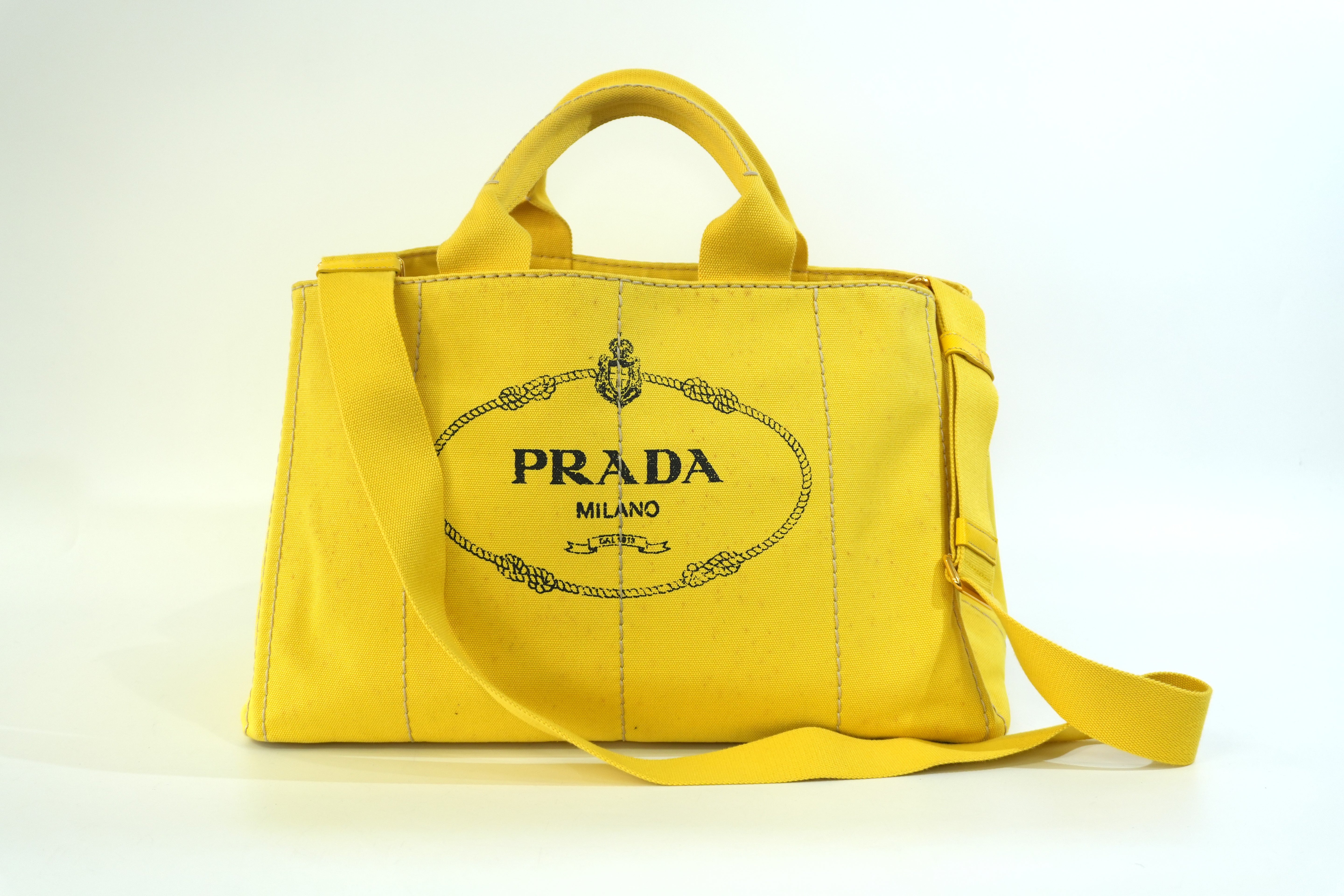 Pre-owned Prada Canapa Two Way Shoulder Bag Yellow