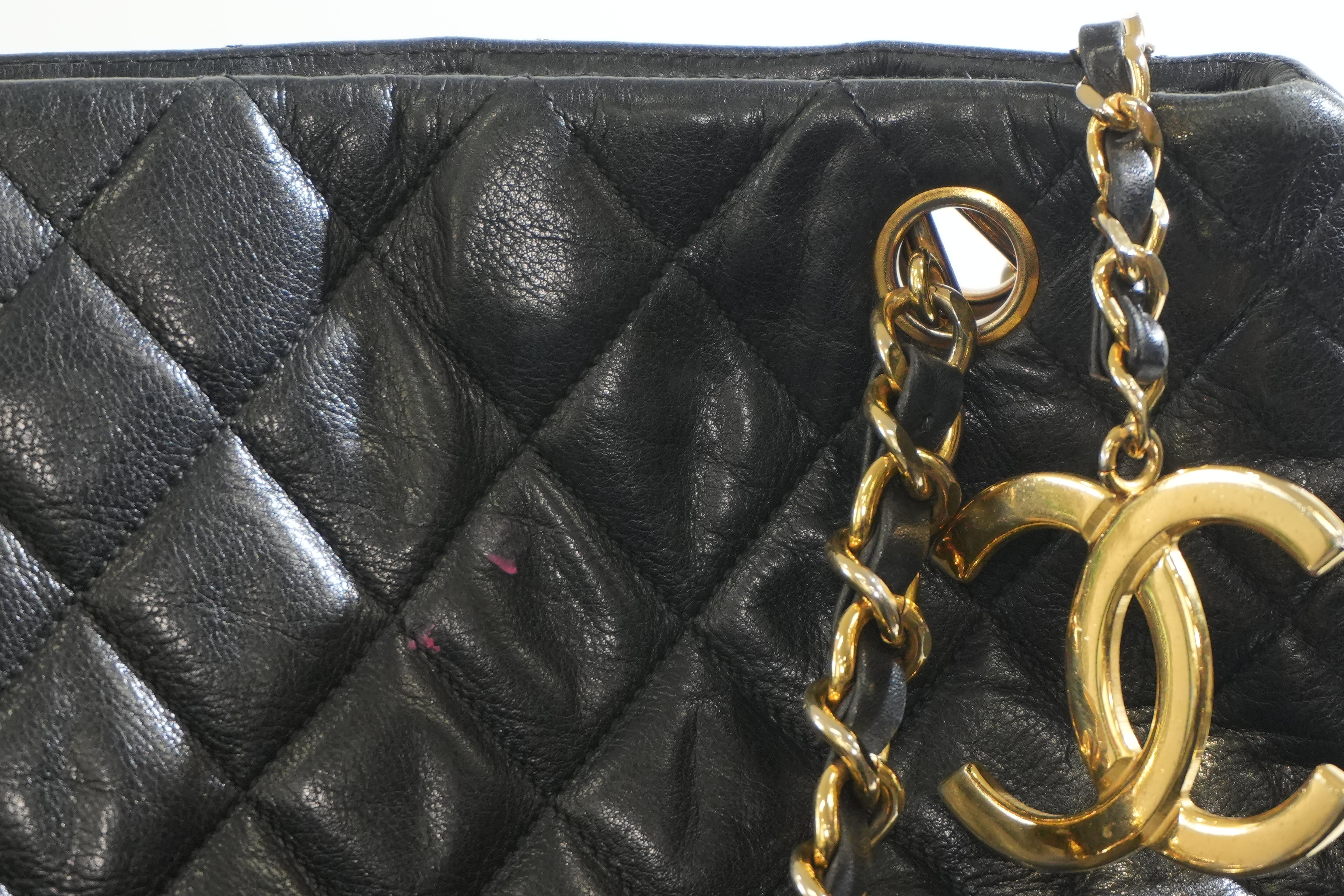 Pre-owned Chanel Lambskin Leather Huge Chain Tote Bag Black