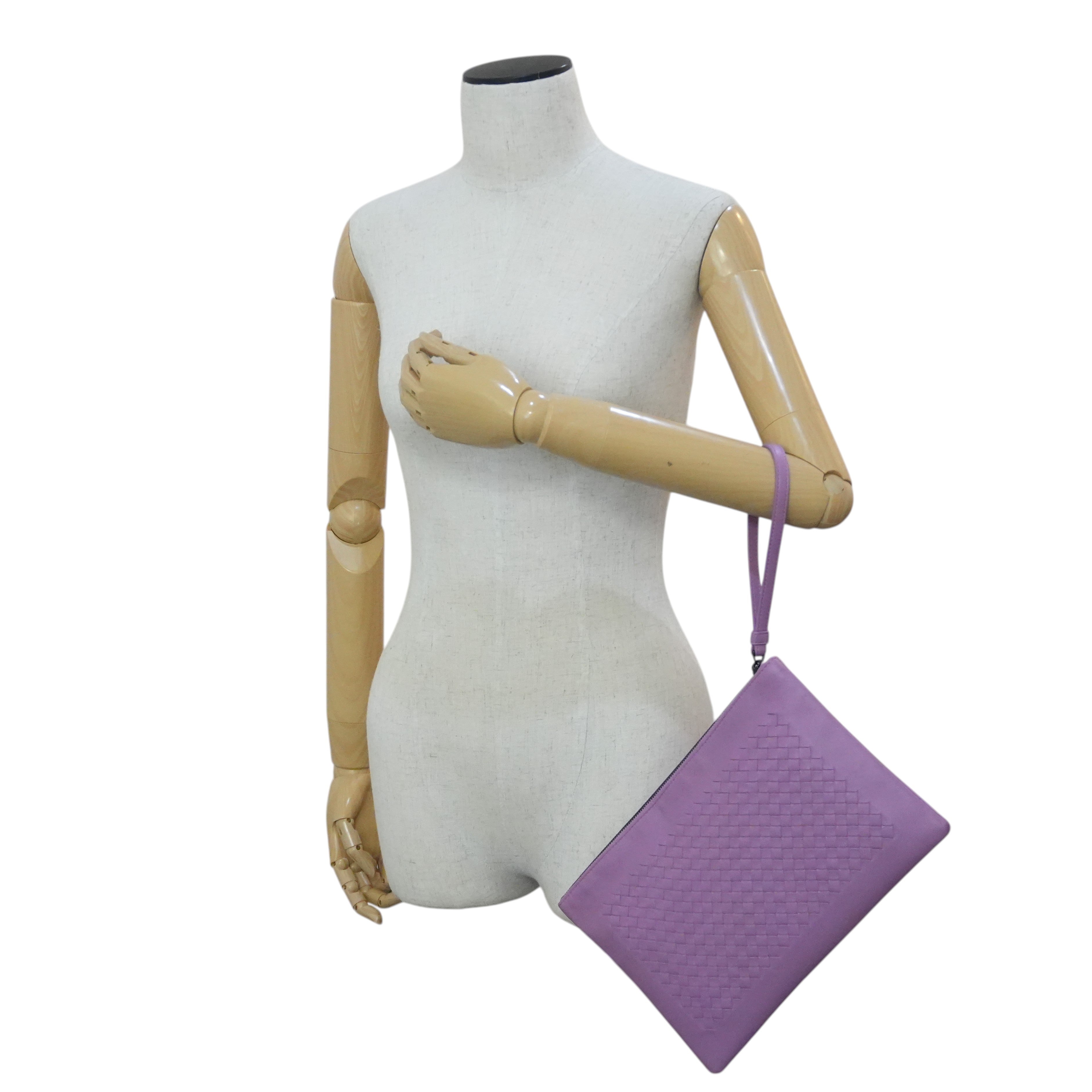 Pre-owned Bottega Intercciato Wrist Clutch Bag Purple