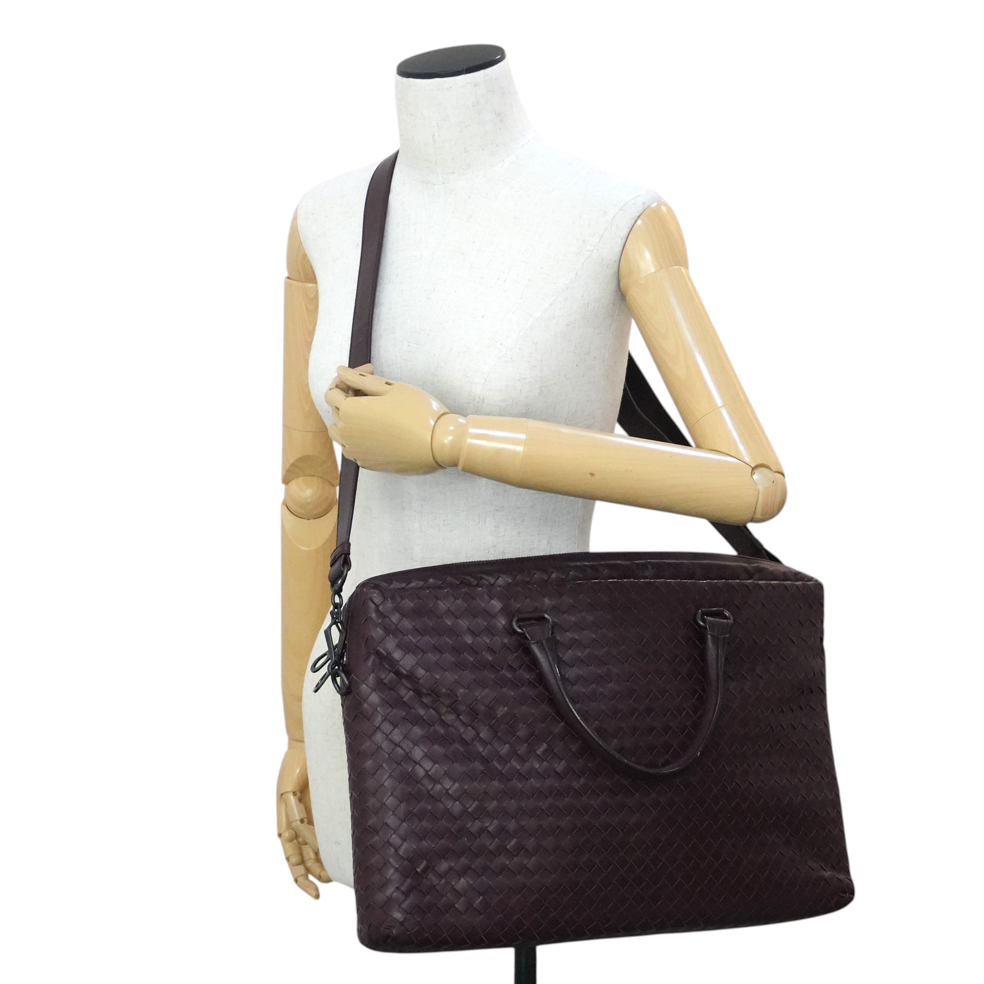 Pre-owned Bottega Two Way Intercciato Briefcase Burgundy