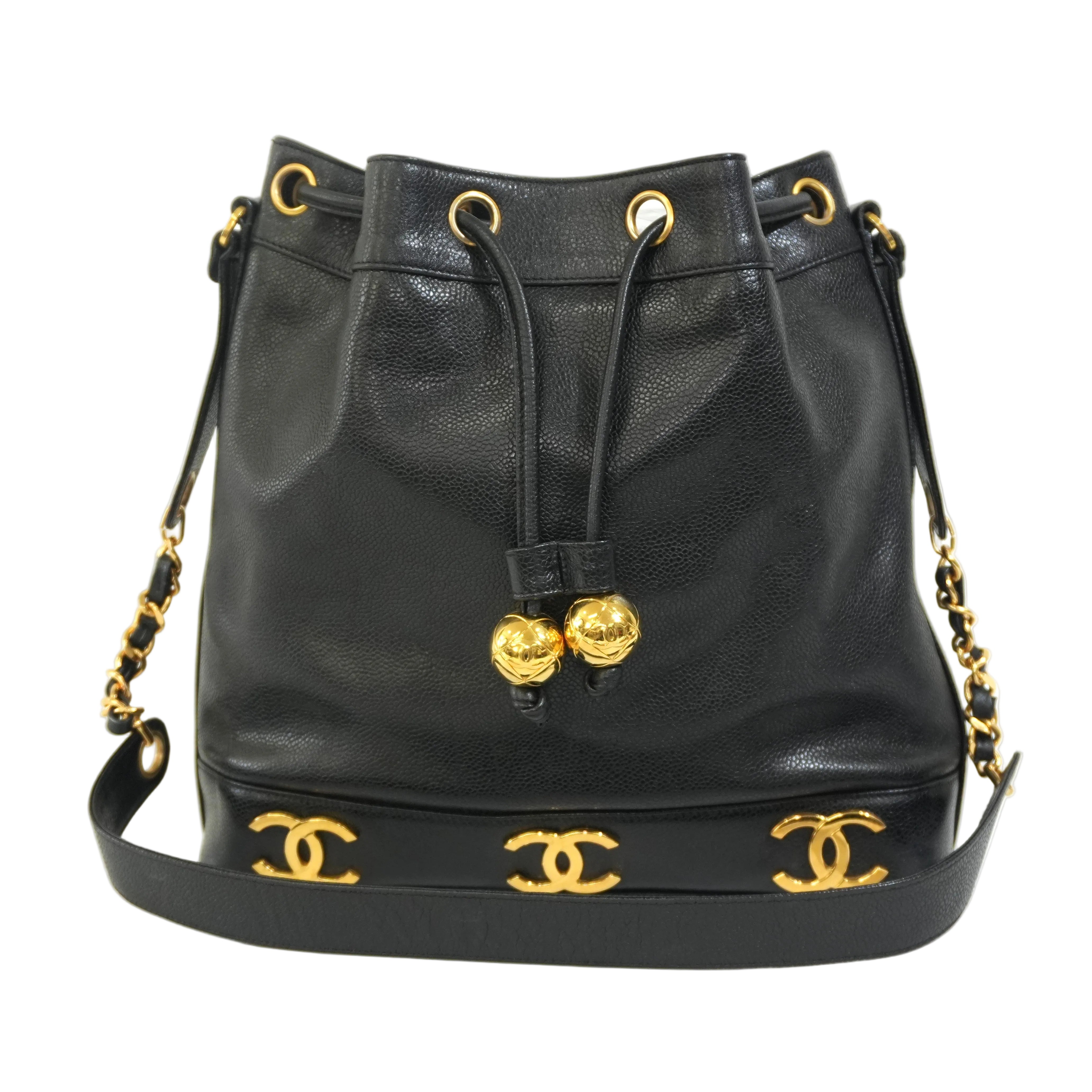 Pre-owned Chanel Caviar Skin Leather Bucket Shoulder Bag Black