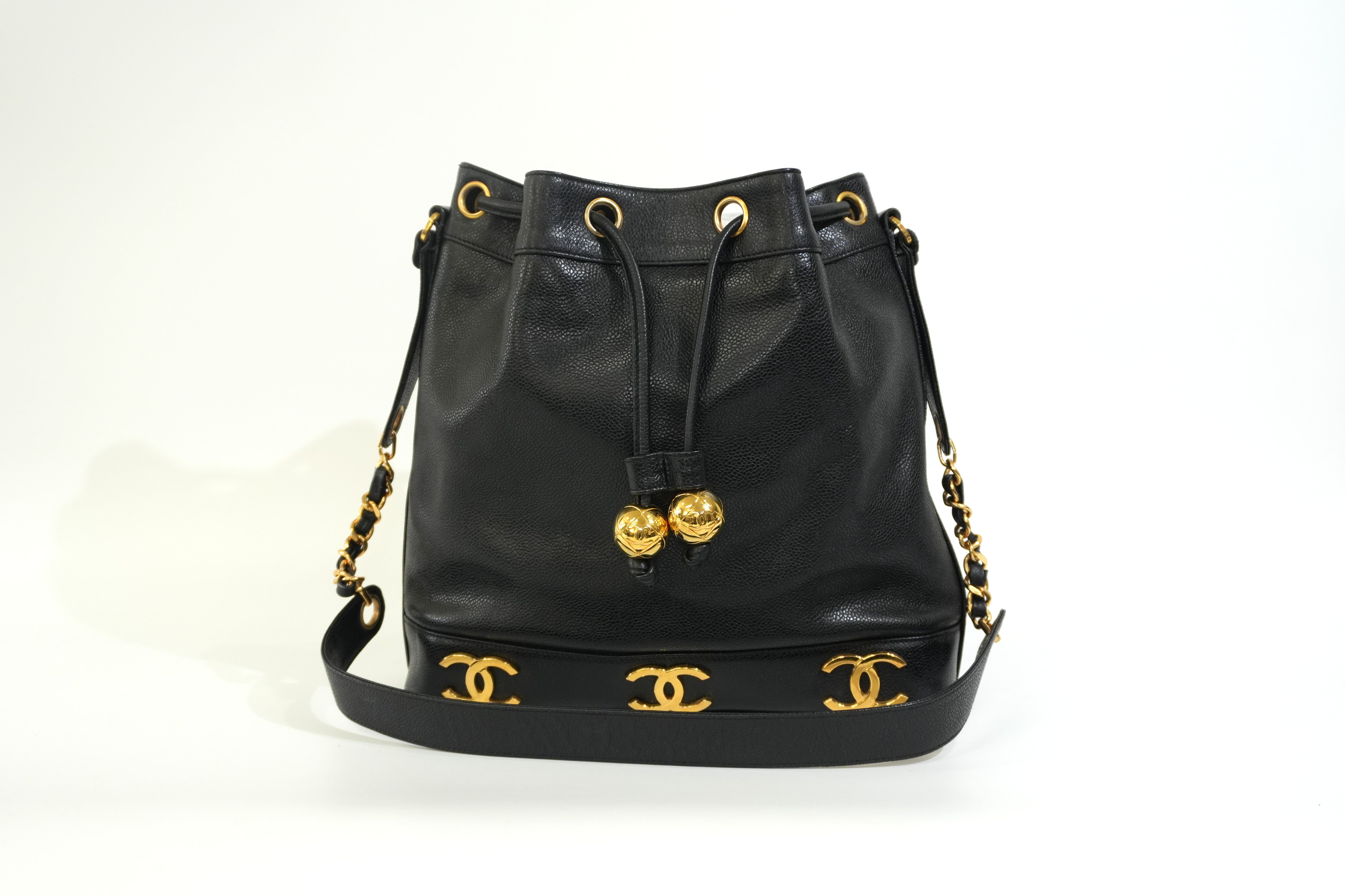 Pre-owned Chanel Caviar Skin Leather Bucket Shoulder Bag Black