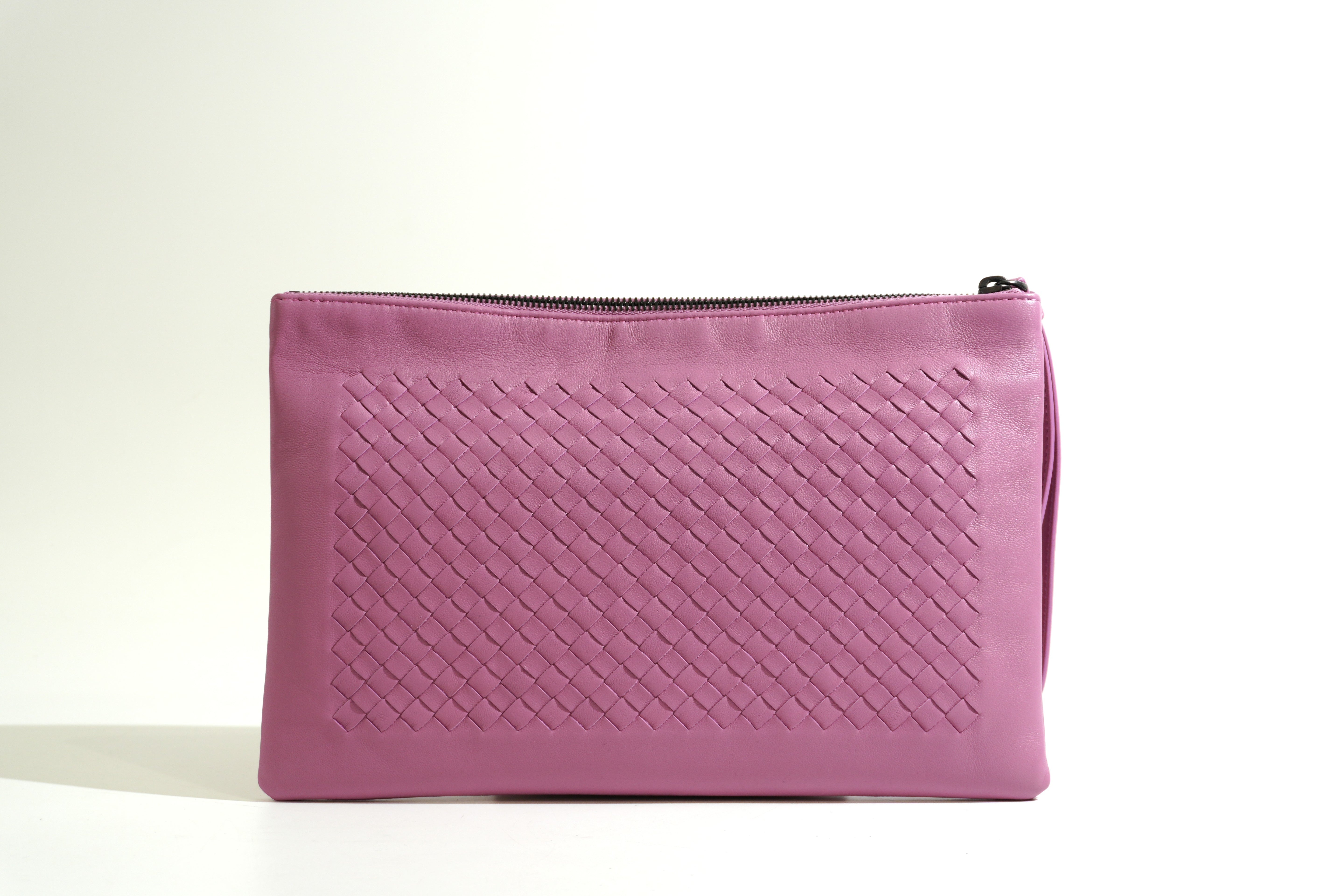Pre-owned Bottega Intercciato Wrist Clutch Bag Purple