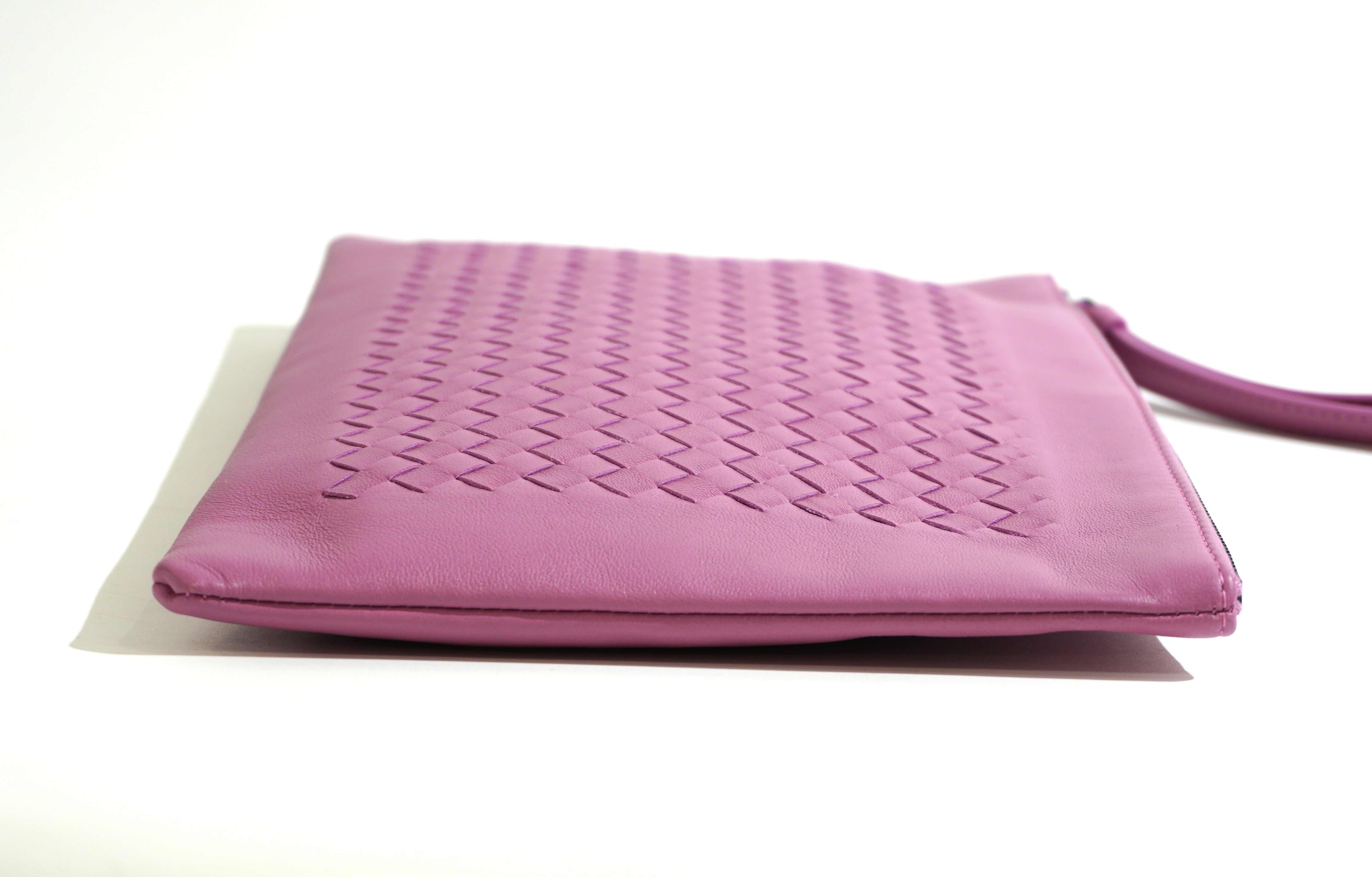 Pre-owned Bottega Intercciato Wrist Clutch Bag Purple