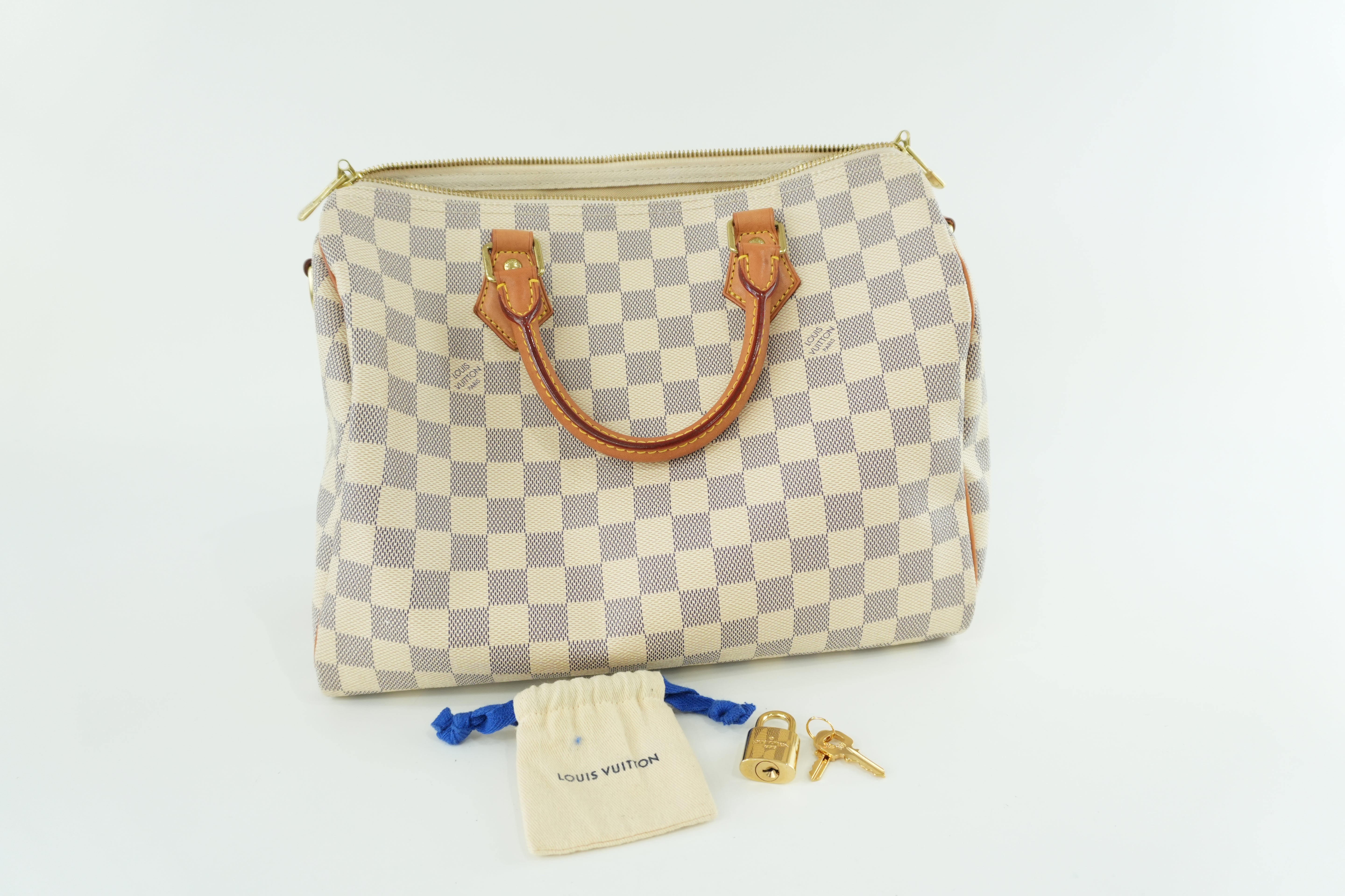 Pre-owned Louis Vuitton Damier Azur Speedy 30 Bandouliere Missing Strap
