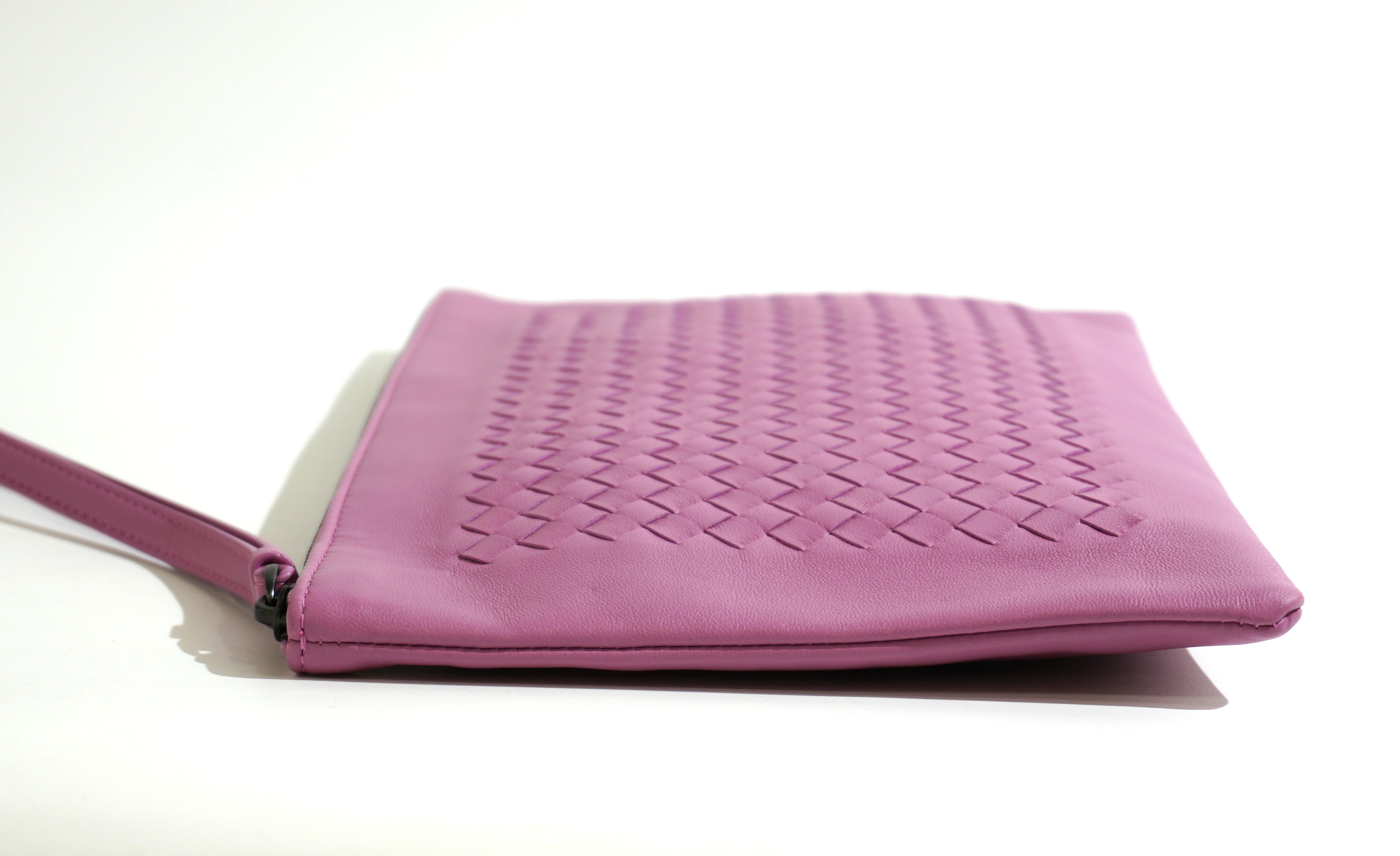 Pre-owned Bottega Intercciato Wrist Clutch Bag Purple