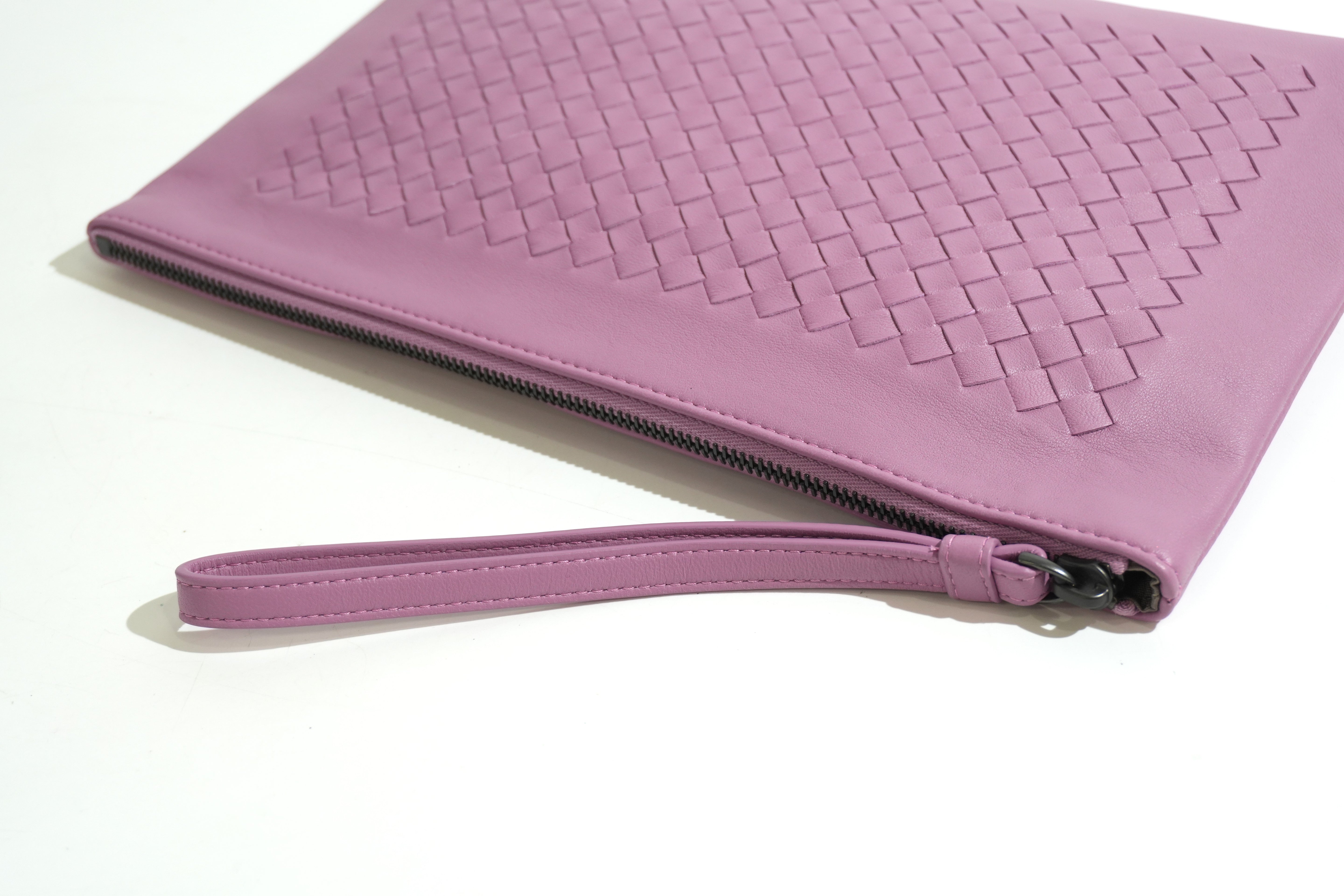 Pre-owned Bottega Intercciato Wrist Clutch Bag Purple