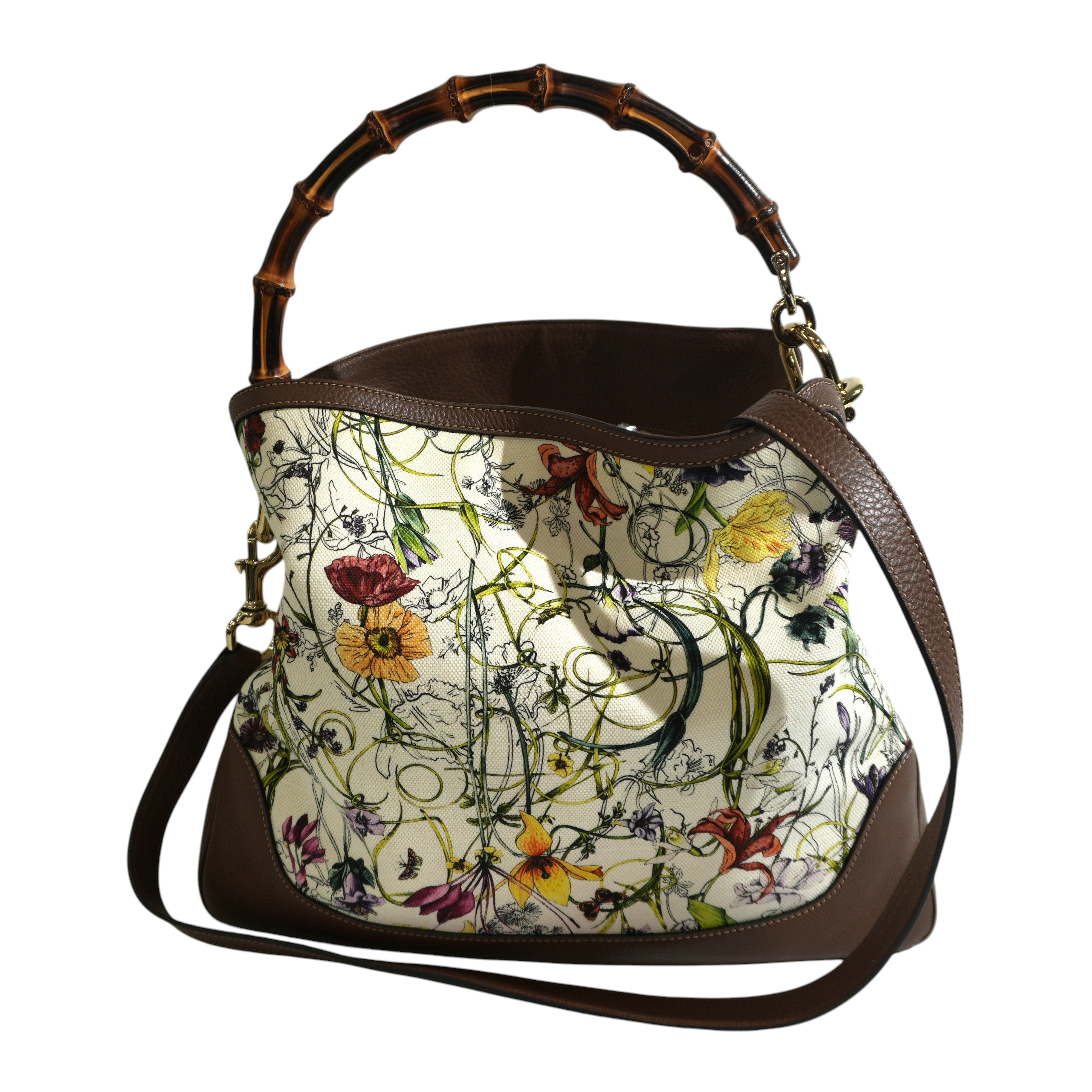 Pre-owned Gucci Two Way Diana Bamboo Handle Shoulder Bag Floral