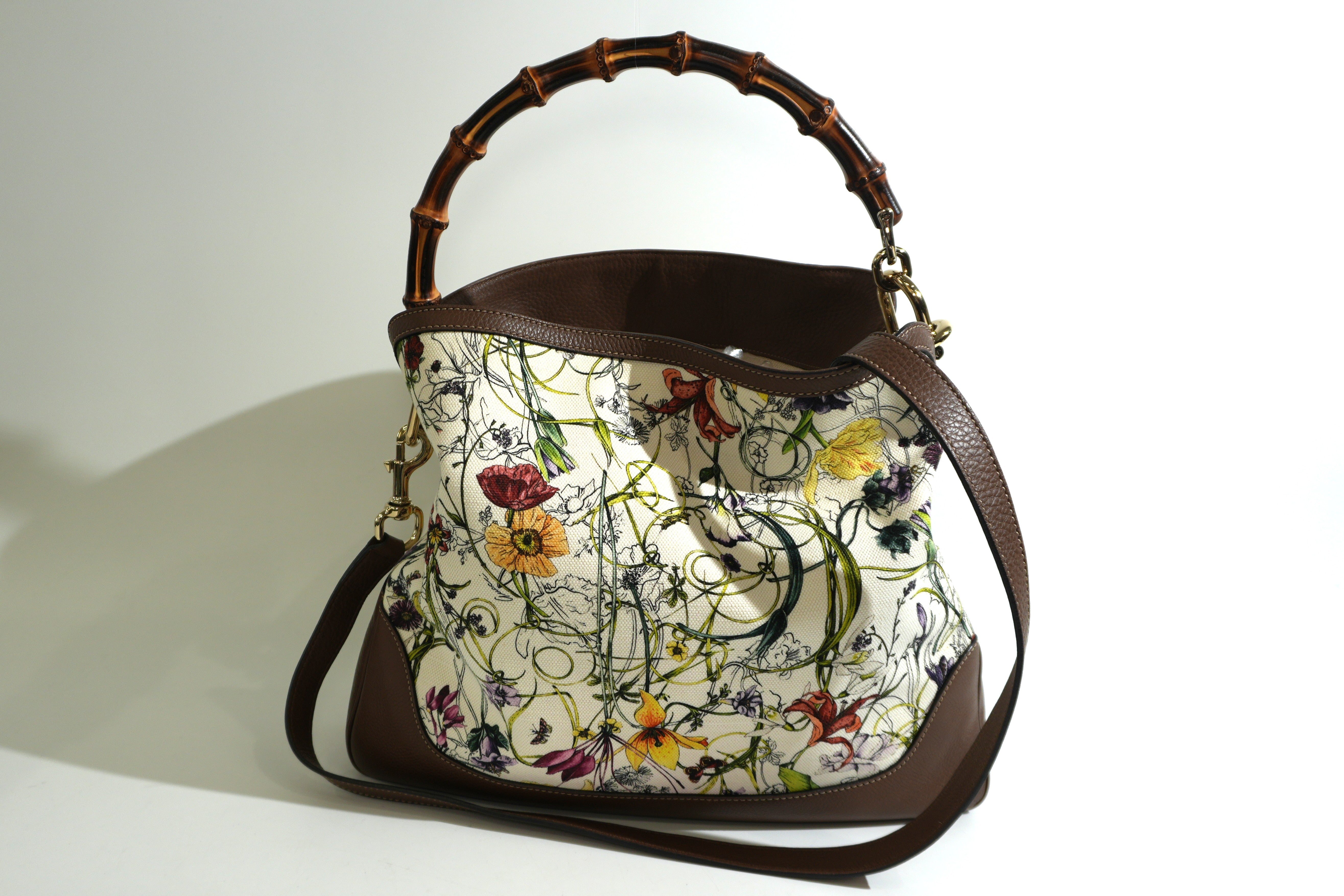 Pre-owned Gucci Two Way Diana Bamboo Handle Shoulder Bag Floral