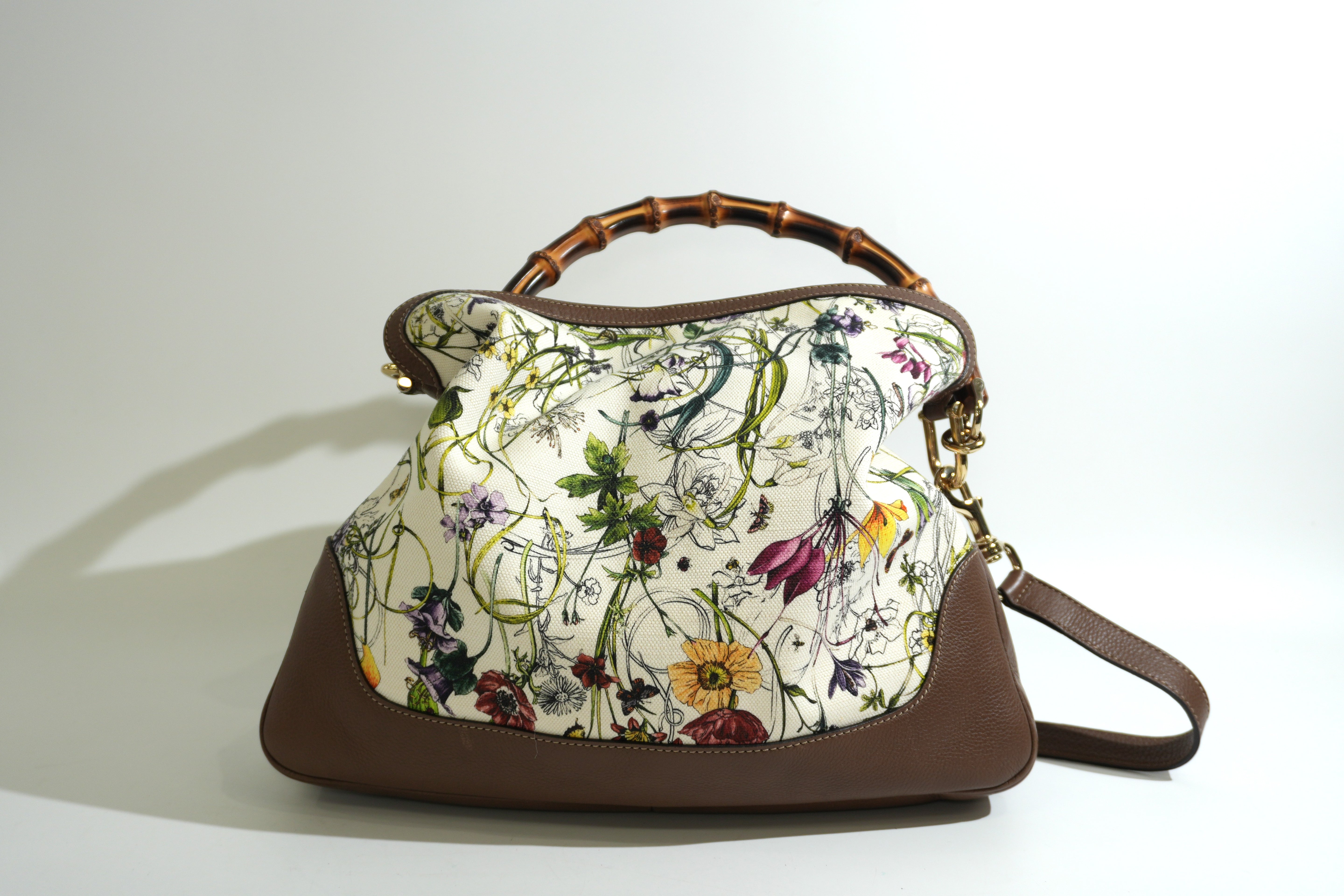 Pre-owned Gucci Two Way Diana Bamboo Handle Shoulder Bag Floral