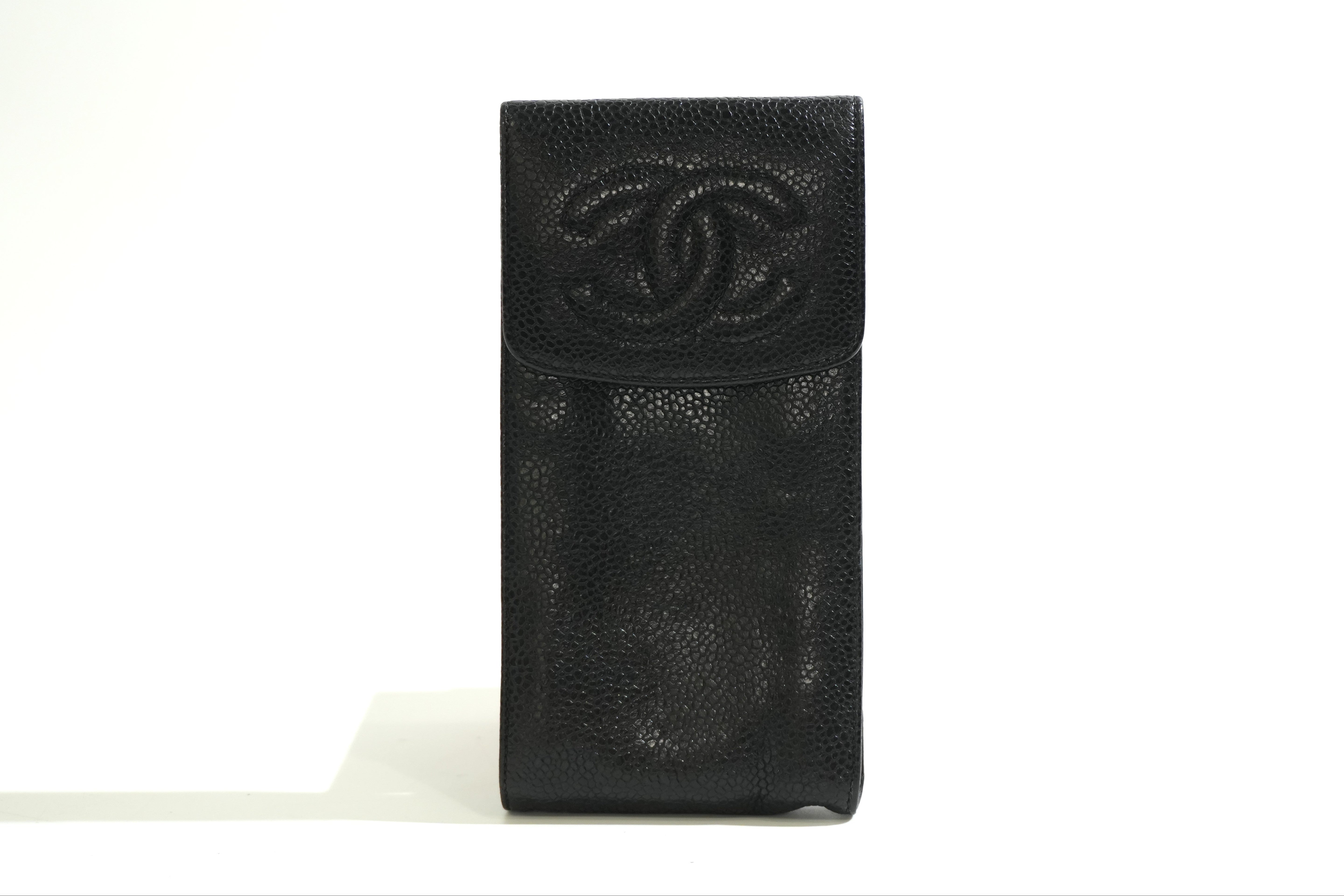 Pre-owned Chanel Caviar Skin Phone Holder Black